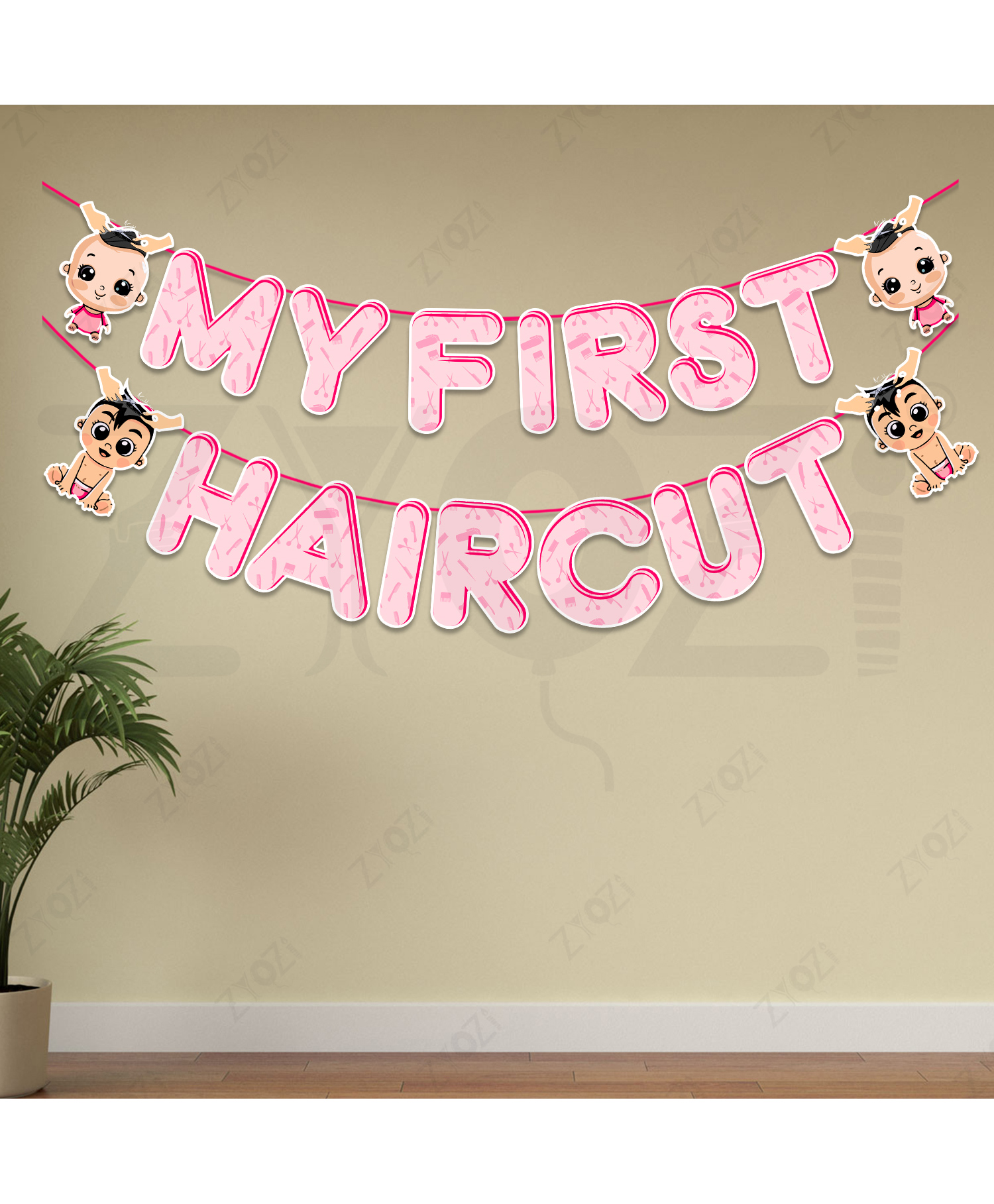 Zyozi My First Hair Cut Banner, Mundan Ceremony Decorations - Pink-picture-14