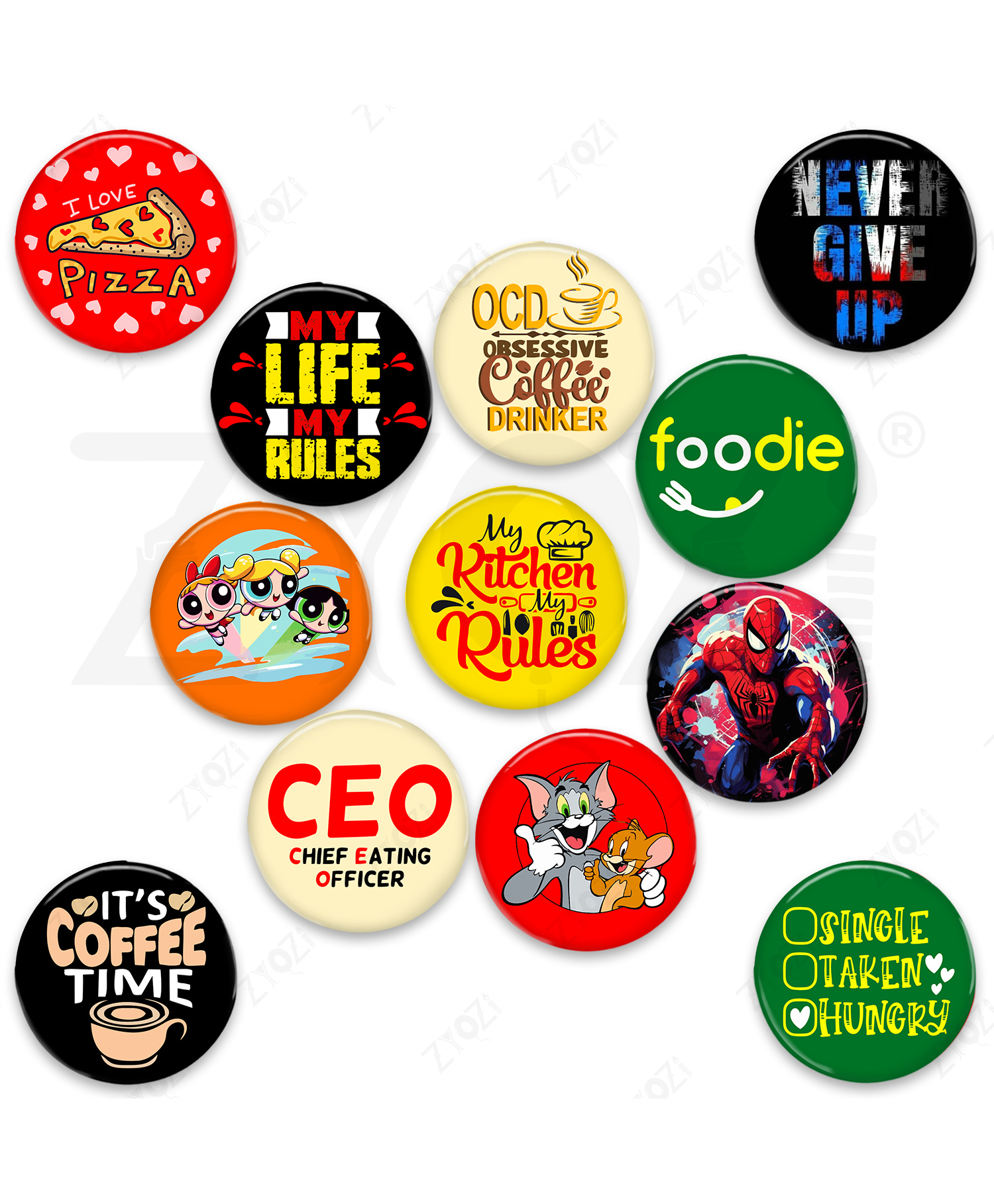 Zyozi My Life My Rules, Foodie, CEO Cartoon Theme Badges | MultiColor - Pack Of 12-picture-37