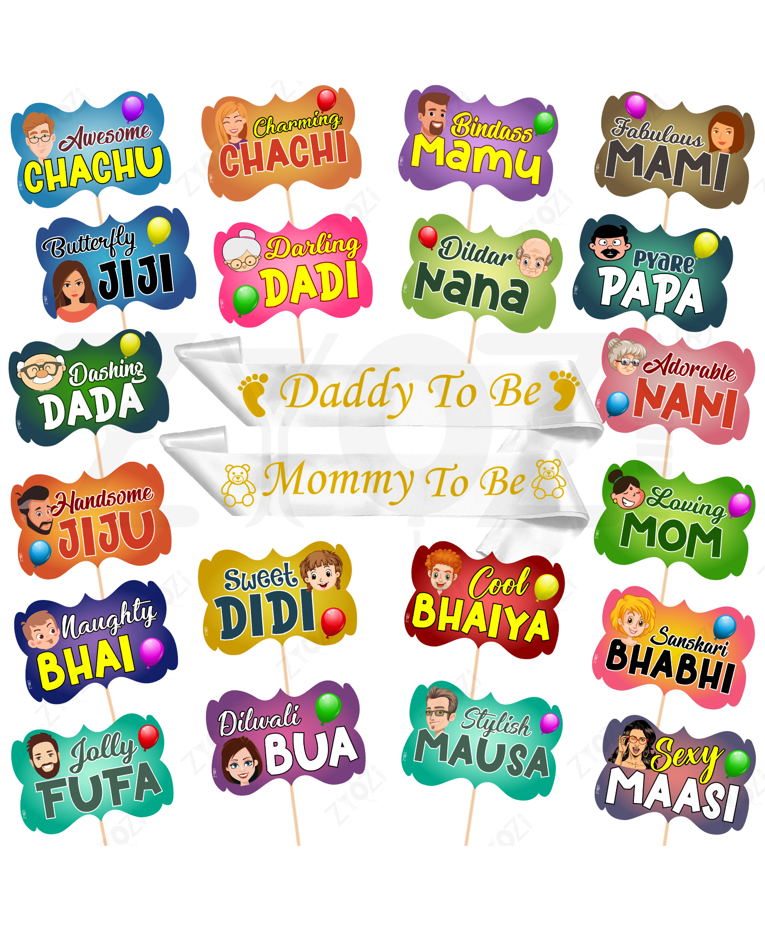 Zyozi Baby Shower Decorations Photo Booth Props & Sash Multicolor - Pack of 22-picture-14