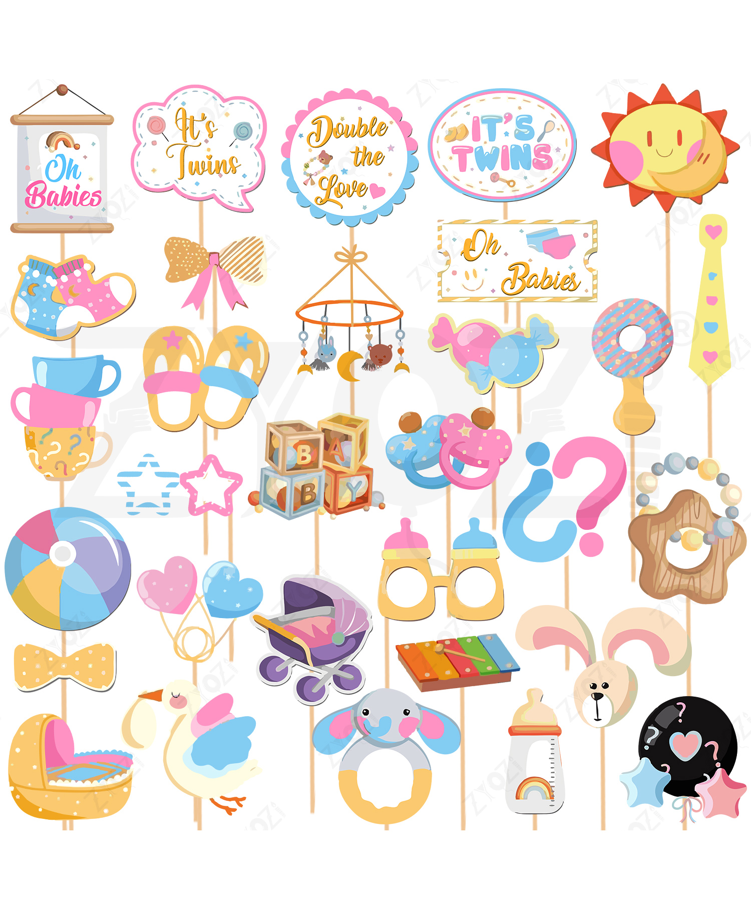 Zyozi Twins Baby Showers Photobooth Props Pink and Blue - 31 Pcs-picture-39