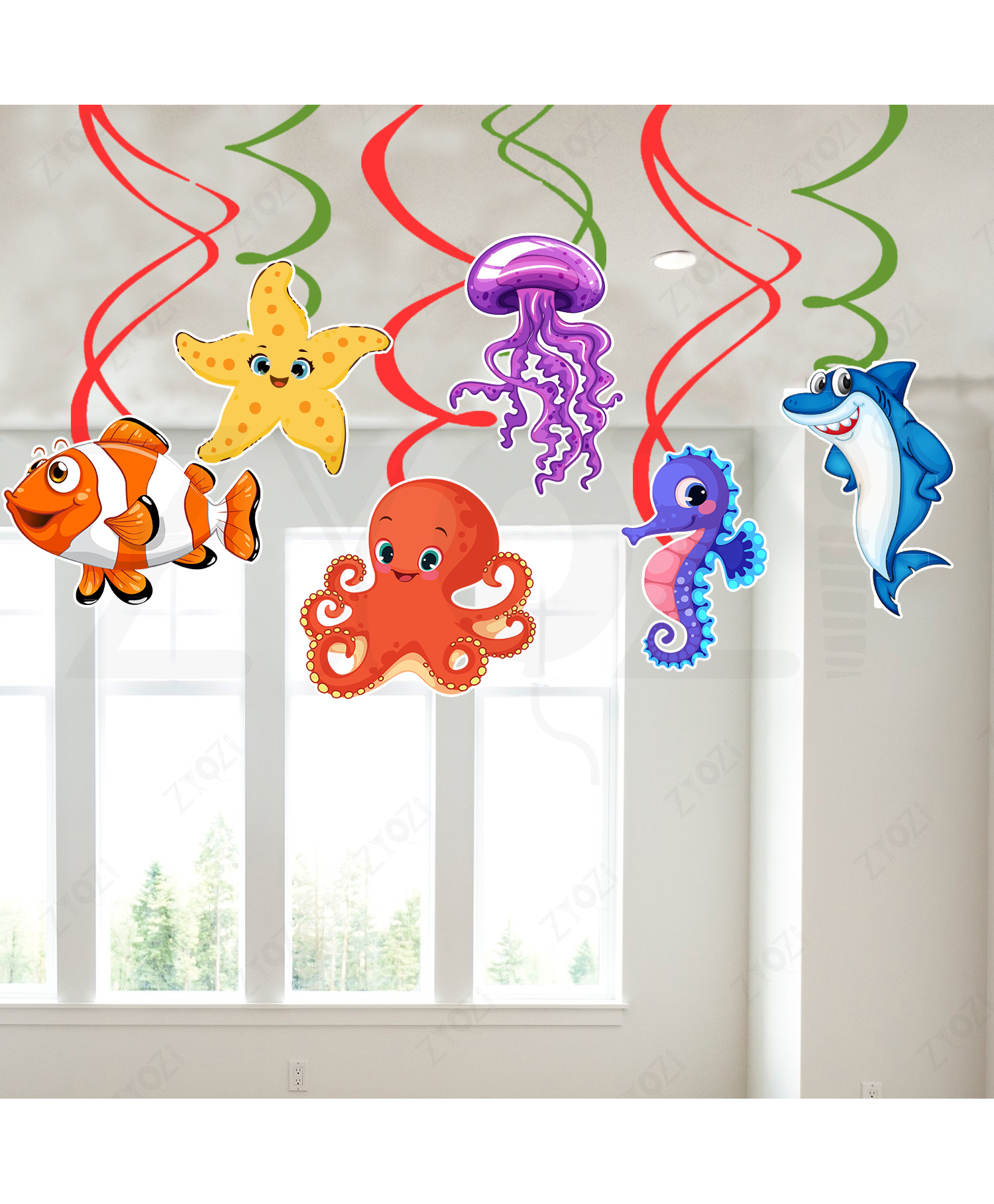 Zyozi Under Water Theme Hanging Swirls, Birthday Decorations for Kids MultiColor - Pack of 6-image-6