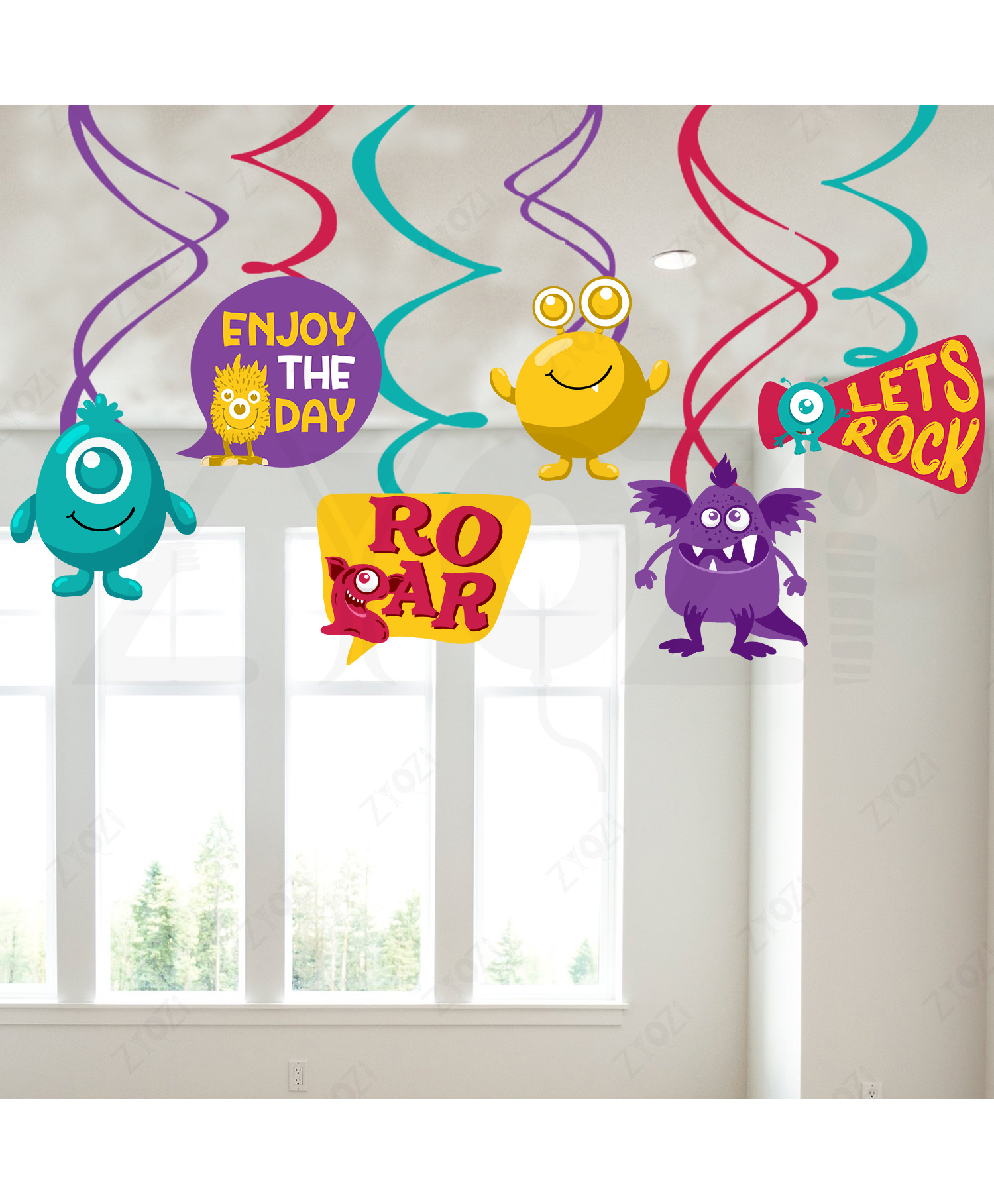 Zyozi Little Monster Theme Birthday Swirls Hanging Kit |Pack Of 6)-picture-43