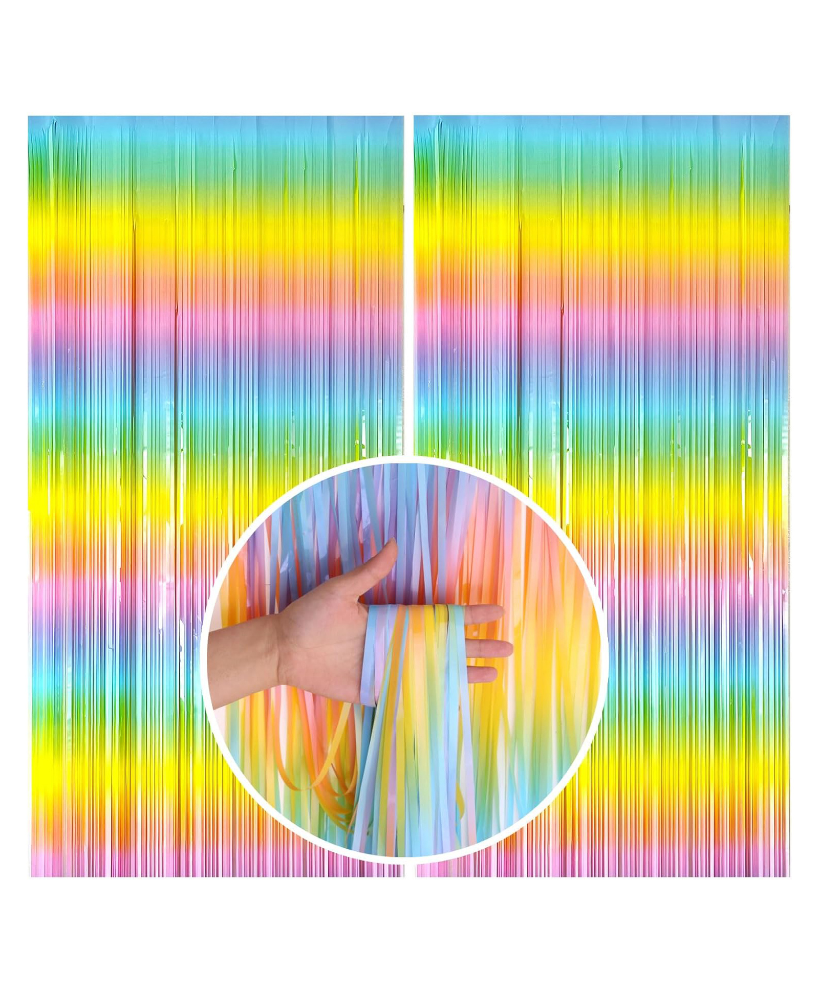 Zyozi Pastel Rainbow Foil Fringe Curtain, Birthday Party Backdrop Foil Fringe - Pack of 2-image-12