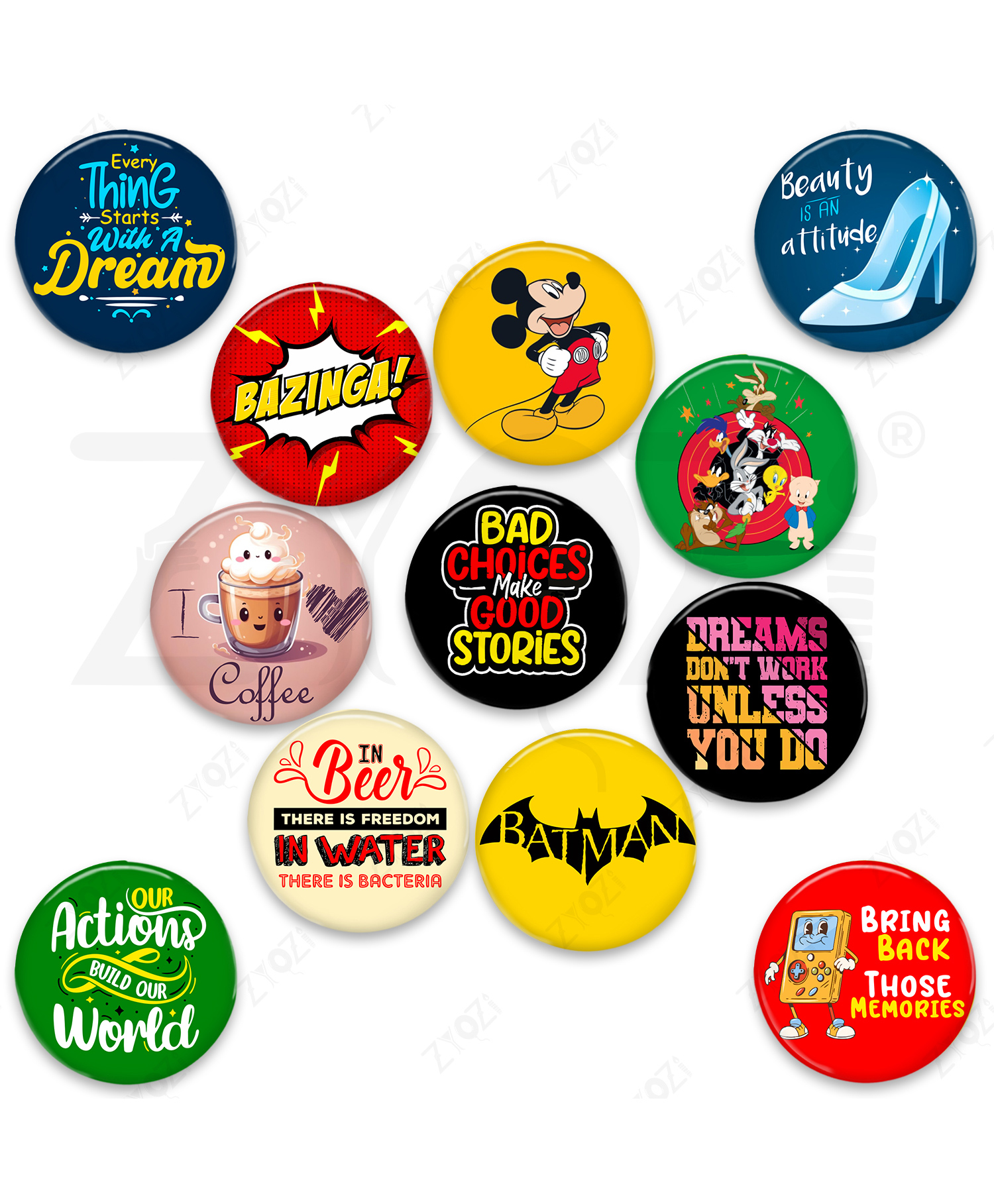 Zyozi Bring Back Those Memories, Bazinga, Beauty Is Attitude Cartoon Badges Set For Kids - Pack Of 12-picture-40