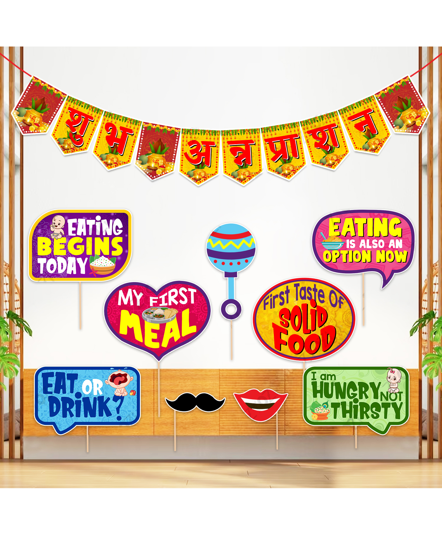 Zyozi MultiColor Shubh Annaprashan Banner & Photo Booth Props -Set Of 10-picture-2