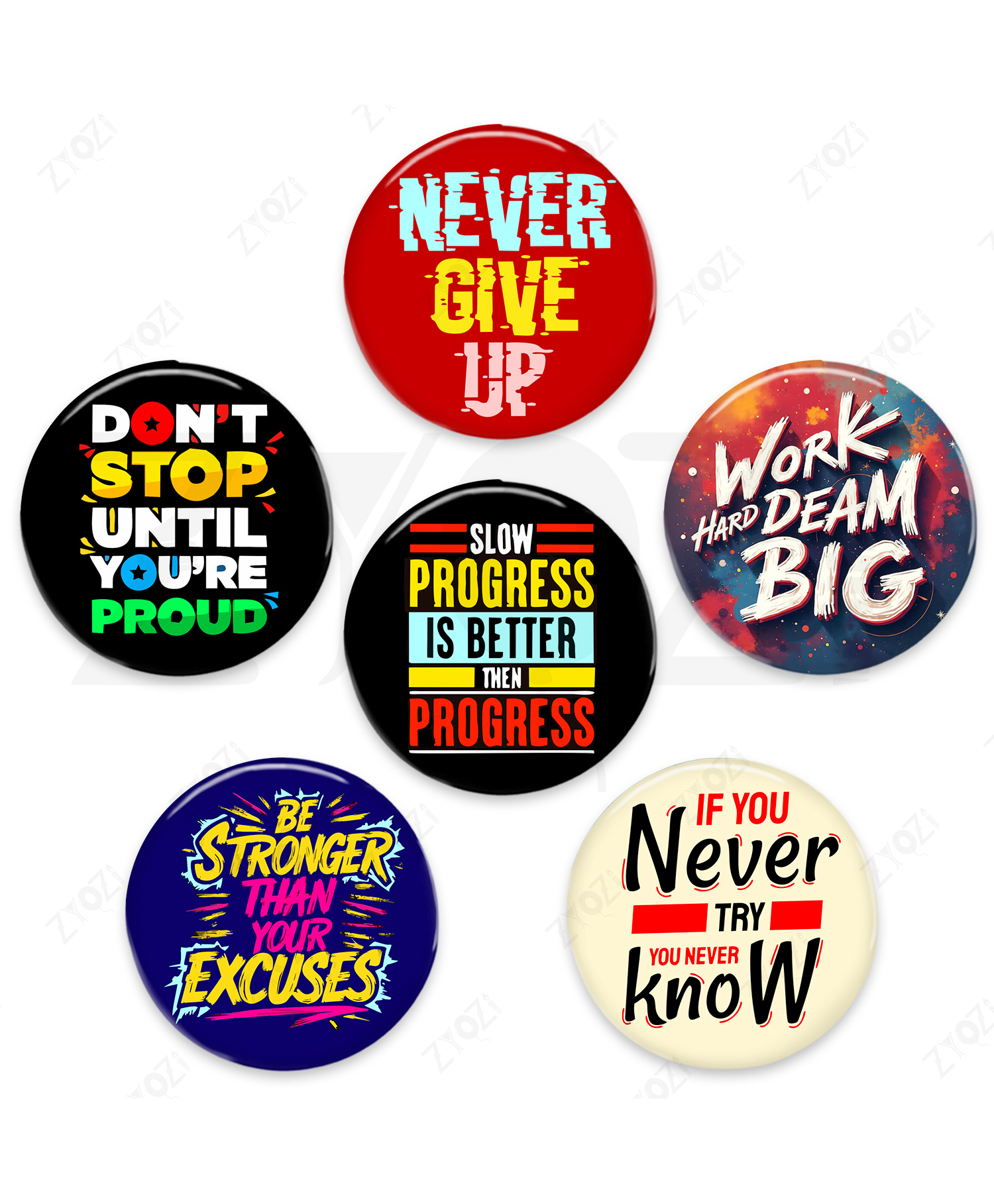 Zyozi Never Give Up, Work Hard Dream Big Round Pin Badges-Set Of 6-picture-38