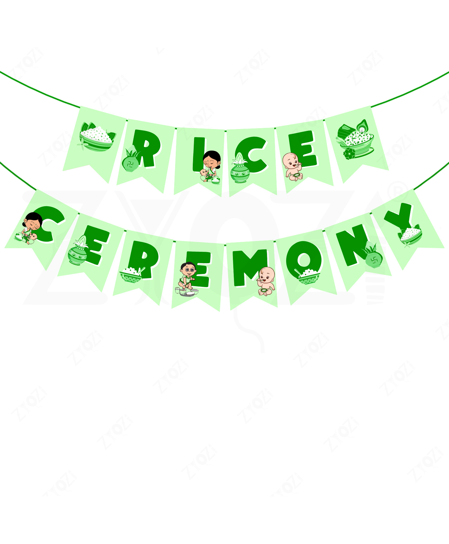 Zyozi Rice Ceremony Banner, Annaprashan Decorations Items (Green & White)-picture-48