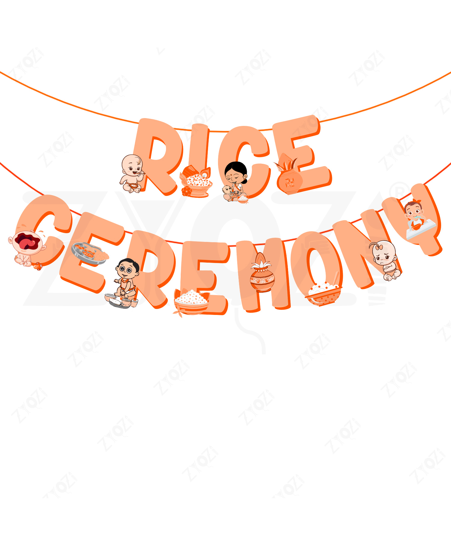 Zyozi Rice Ceremony Decorations Banner - Annaprashan Decorations Item (Orange)-picture-43