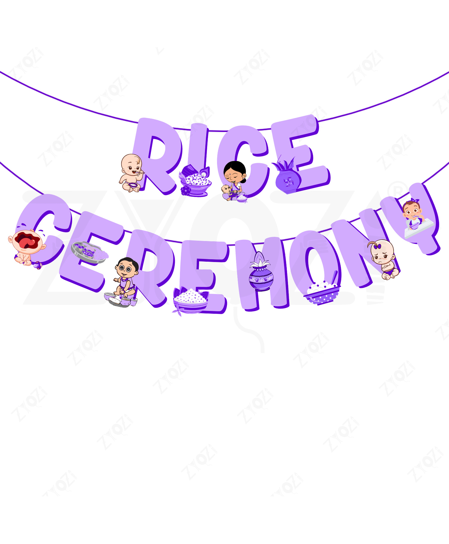 Zyozi Annaprashan Decorations Items - Rice Ceremony Paper Banner- Purple-picture-39