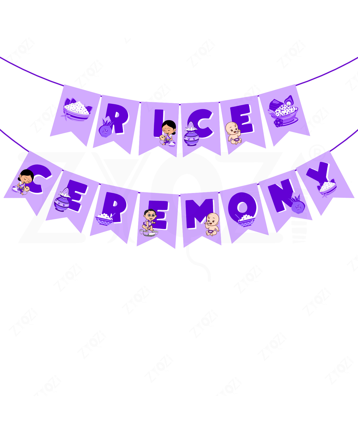 Zyozi Rice Ceremony/Annaprashan Decorations Kit | Rice Ceremony Paper Banner For Decorations - Purple-picture-38
