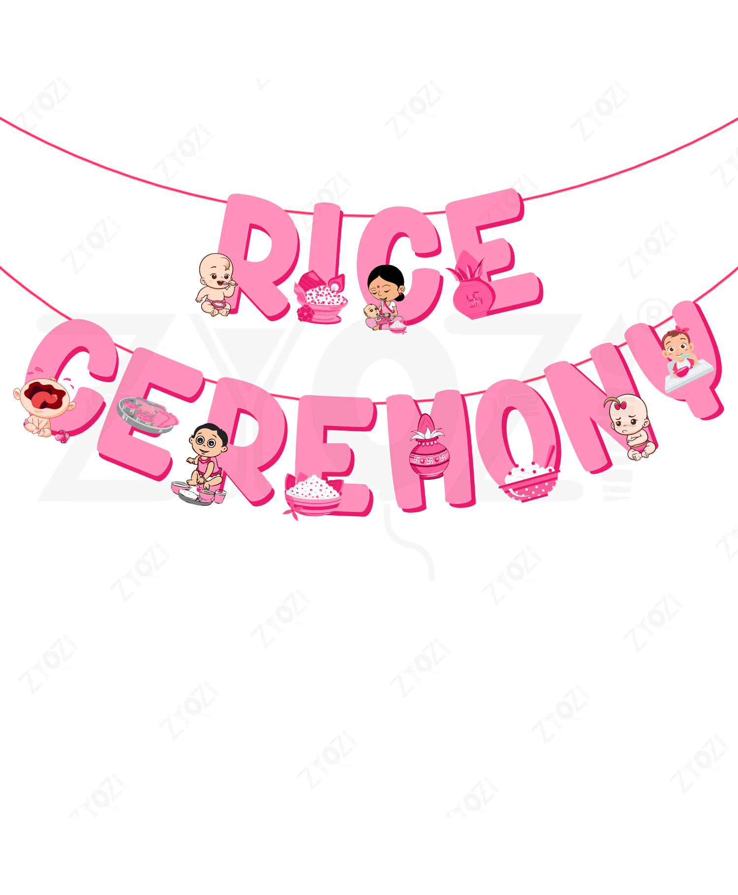 Zyozi Rice Ceremony Decorations Items Banner - Baby Photoshoot Banner for Rice Ceremony Pink-picture-48