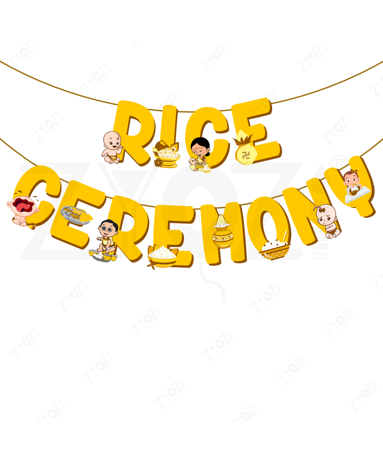 Zyozi Rice Ceremony Paper Banner | Annaprashan Decorations Items - Backdrop Decorations Banner Yellow-picture-47