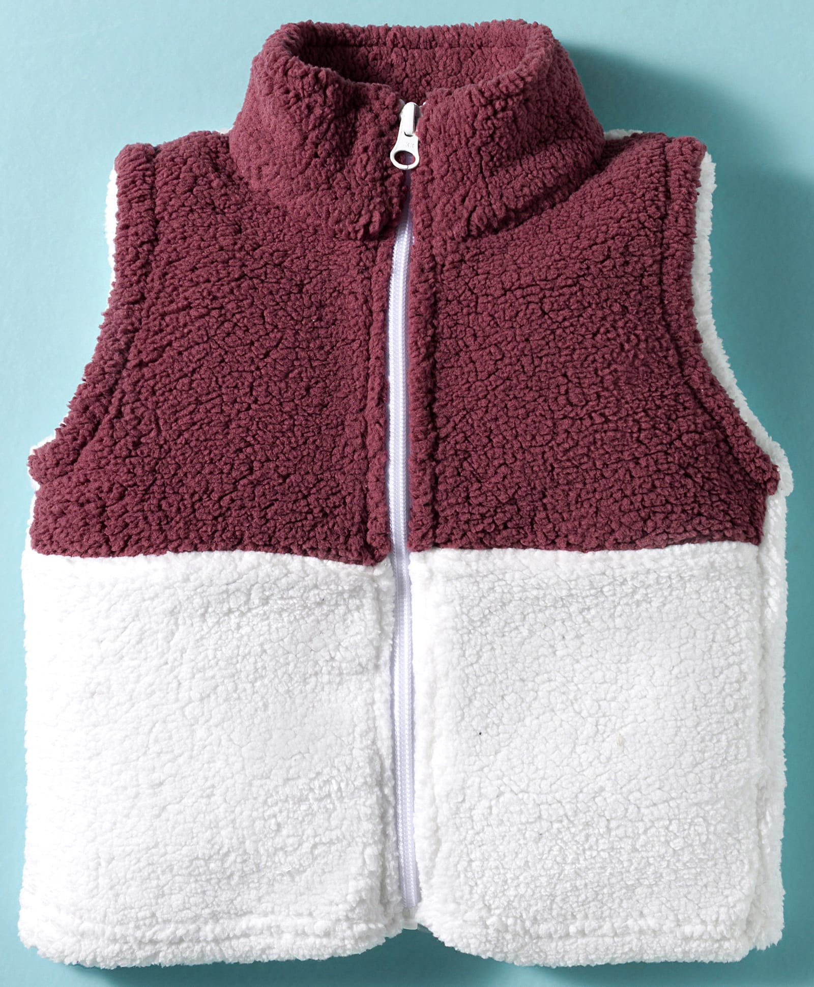 Kanvin Knit Sleeveless Solid Color Jacket - Wine & White-image-2