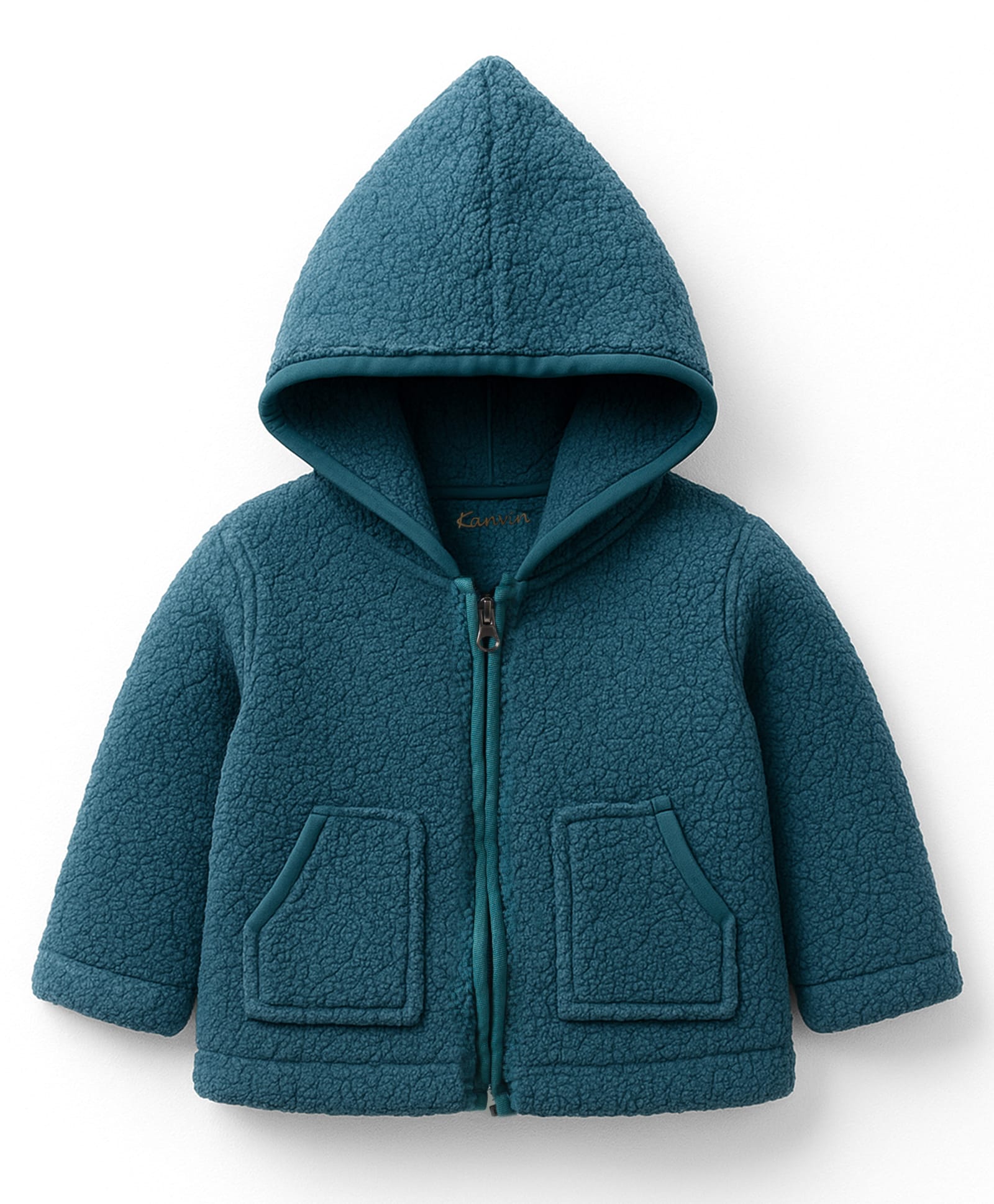 Kanvin Knit Full Sleeves Solid Color Hoodie With Kangaroo Pockets - Teal Blue-picture-10