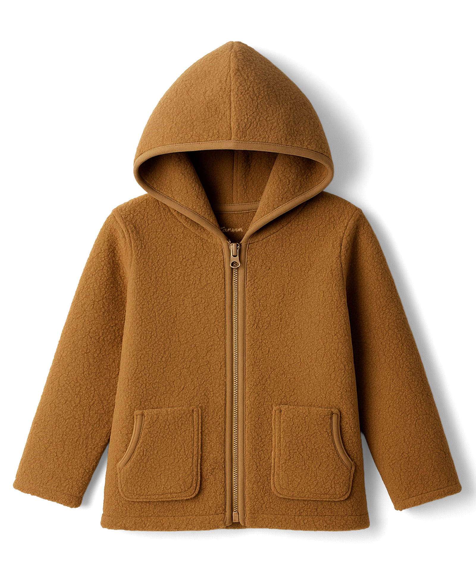 Kanvin Knit Full Sleeves Solid Color Hoodie With Kangaroo Pockets - Tan-image-15