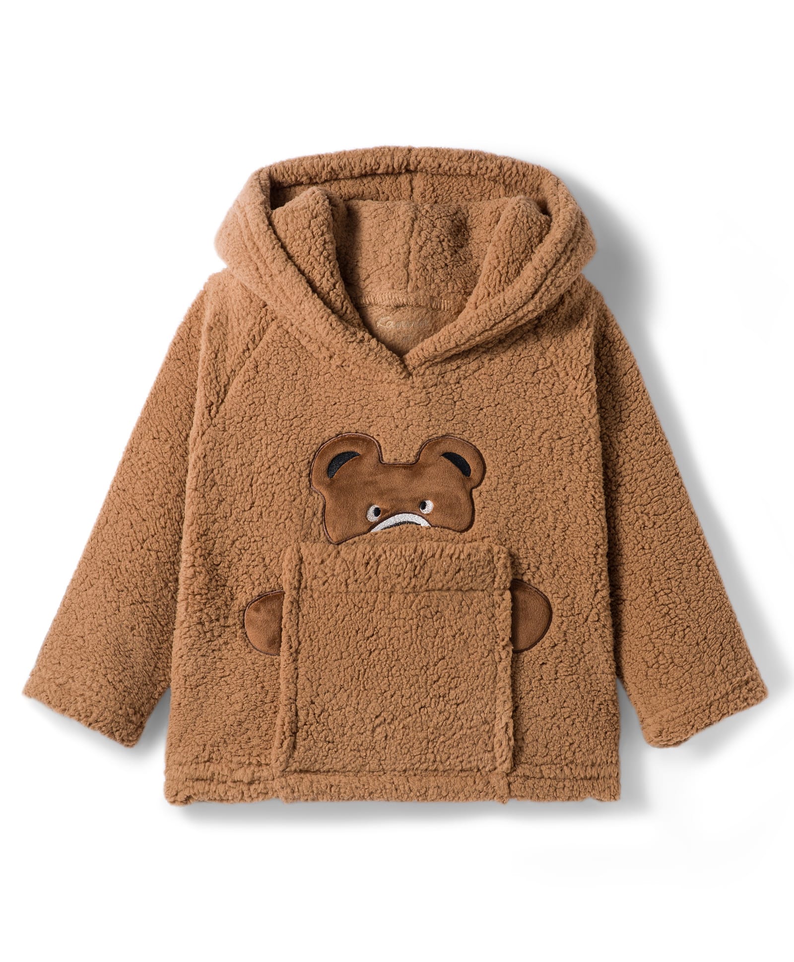 Kanvin Knit Full Raglan Sleeves Hooded Sweatshirt With Teddy Bear Patch - Brown-picture-21