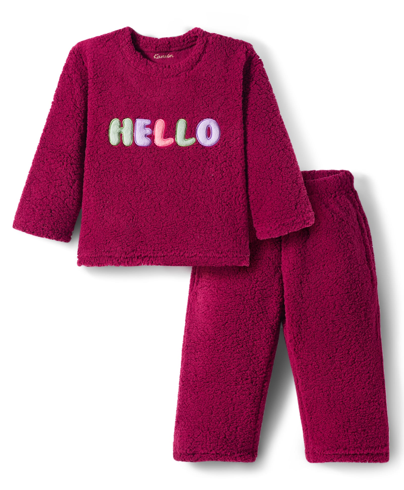 Kanvin Knit Full Sleeves Winter Wear Suit with Hello Patch Detailing - Wine-picture-25