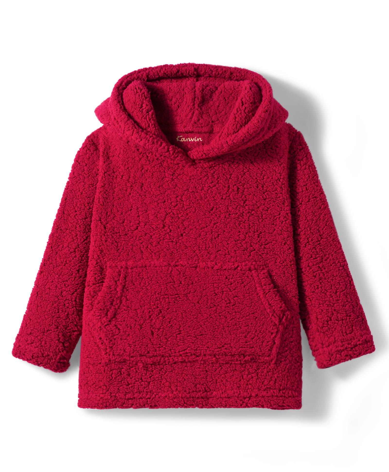 Kanvin Knit Full Sleeves Solid Hooded Sweatshirt With Kangaroo Pockets - Red-image-32