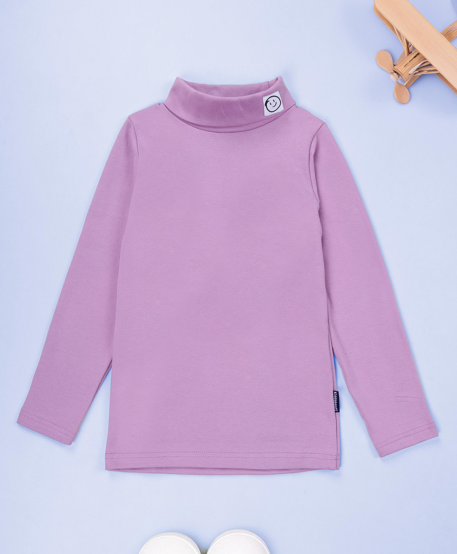 Kiddopanti Cotton Lycra Knit Full Sleeves Smiley Patch Detailed Skivi Tee - Dark Lilac-picture-21