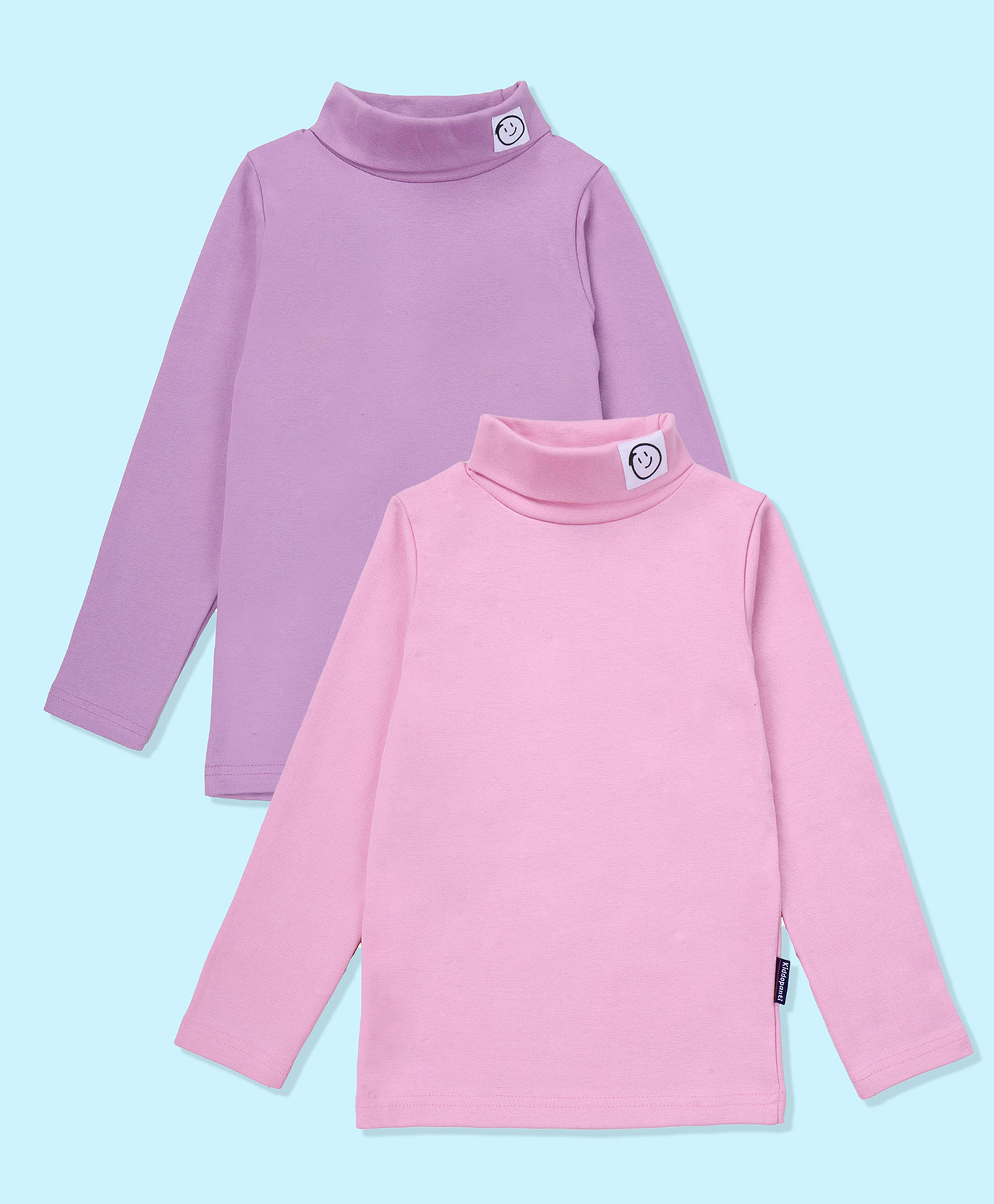 Kiddopanti Cotton Lycra Knit Pack Of 2 Full Sleeves Smiley Patch Detailed Skivi Tees - Baby Pink & Dark Lilac-picture-19