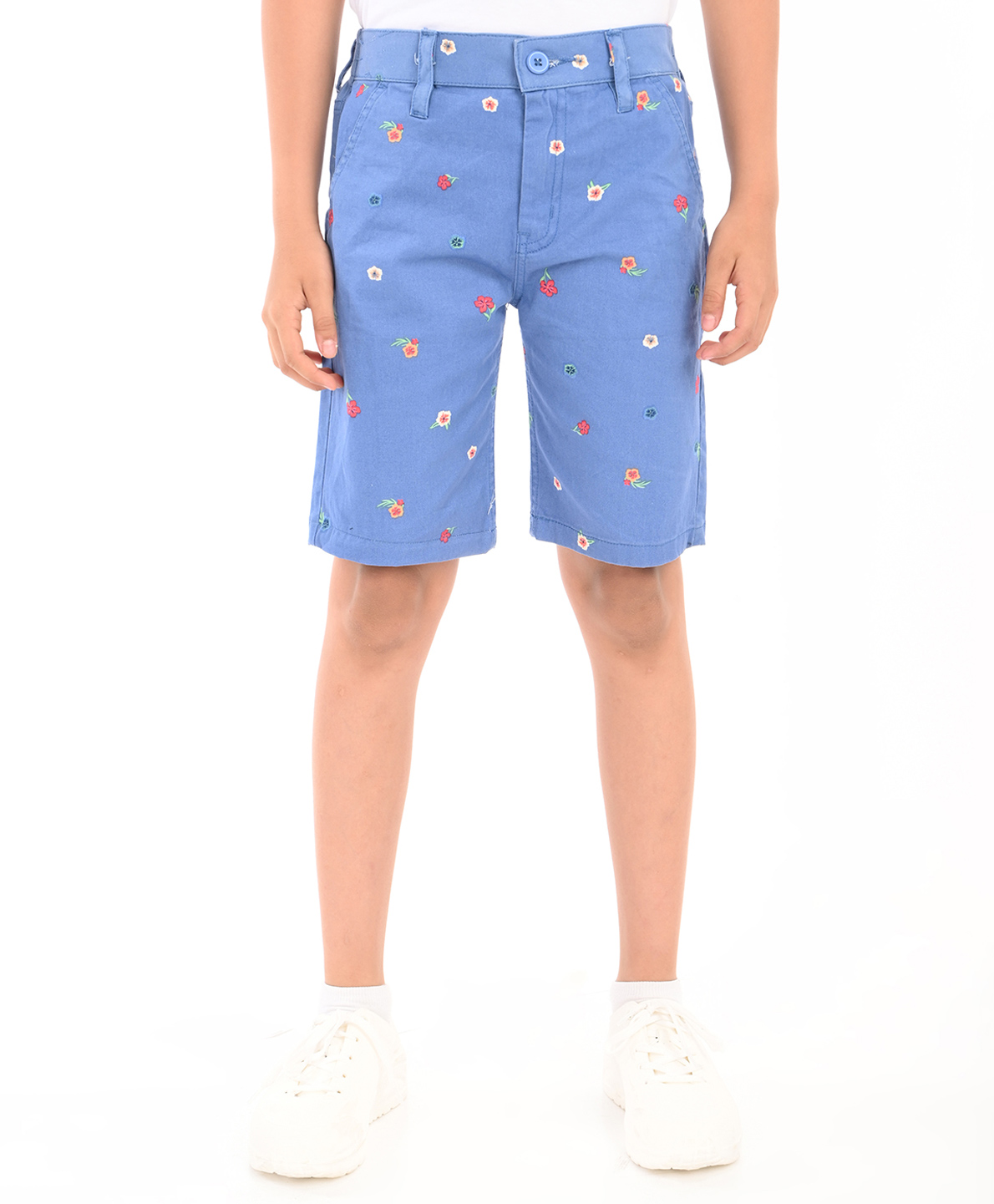 Zion Cotton Lycra Woven Floral Printed Chino Shorts - Blue-image-37