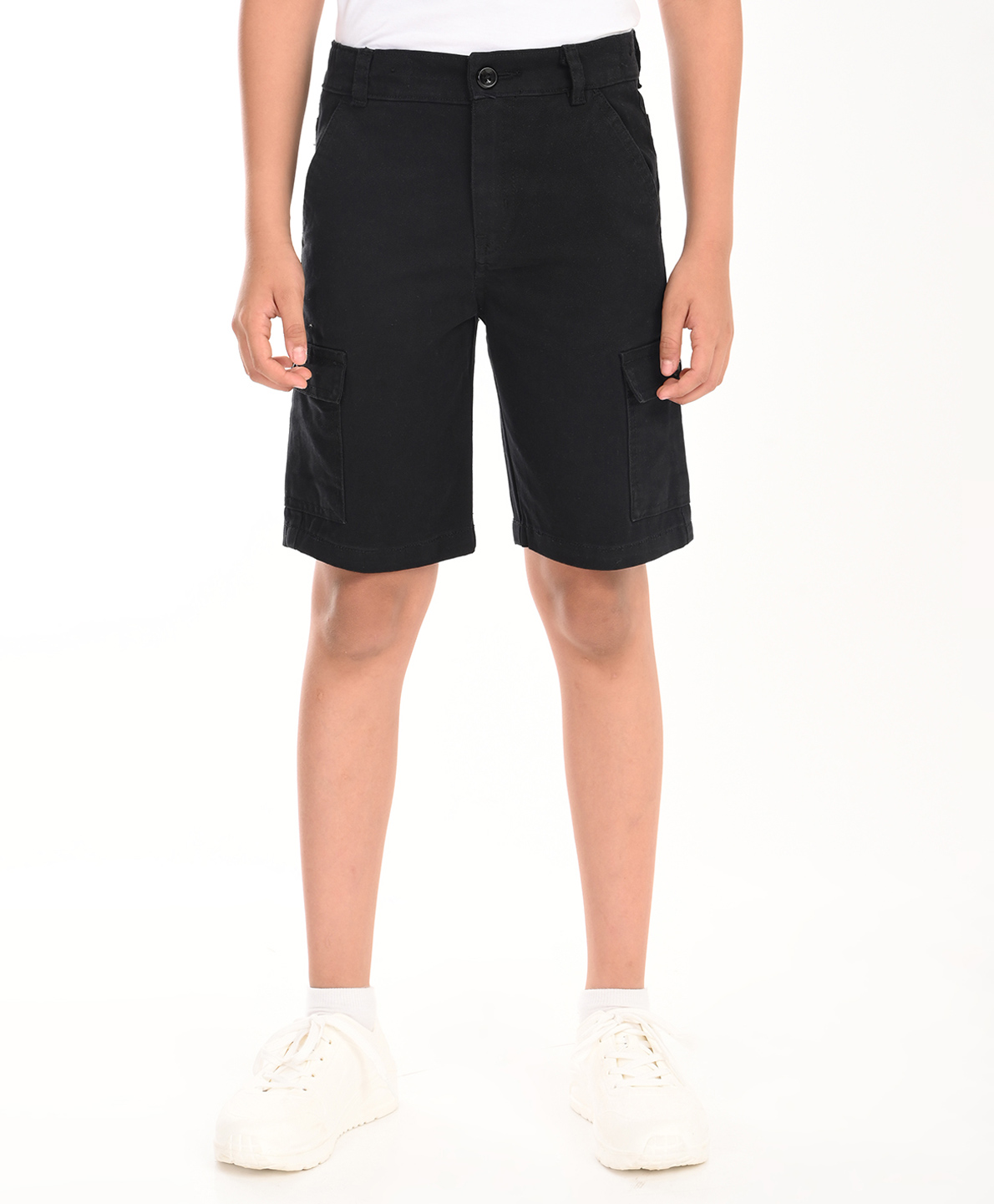 Zion Cotton Woven Solid Cargo Shorts - Black-picture-18