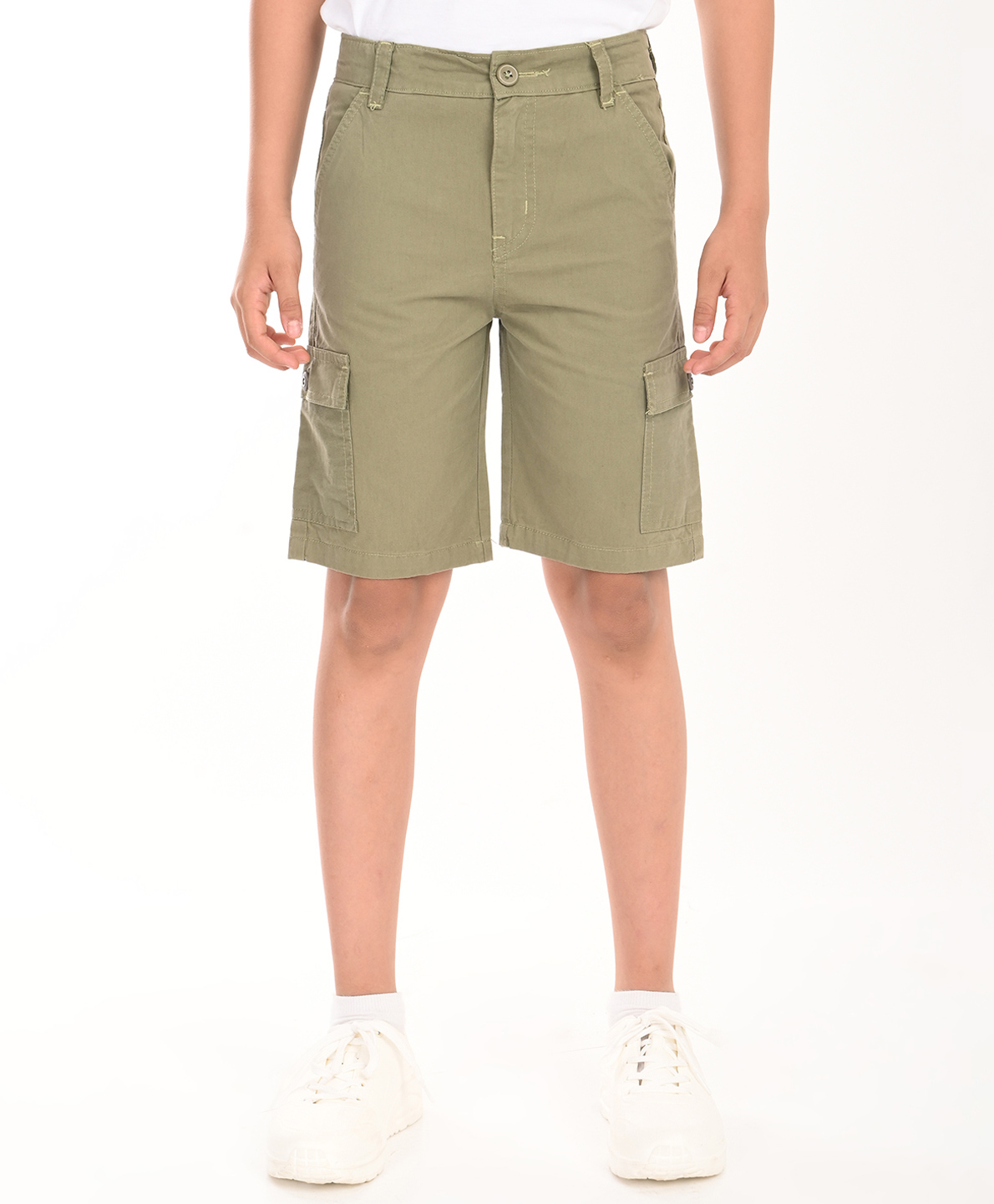 Zion Cotton Woven Solid Cargo Shorts - Olive Green-picture-13