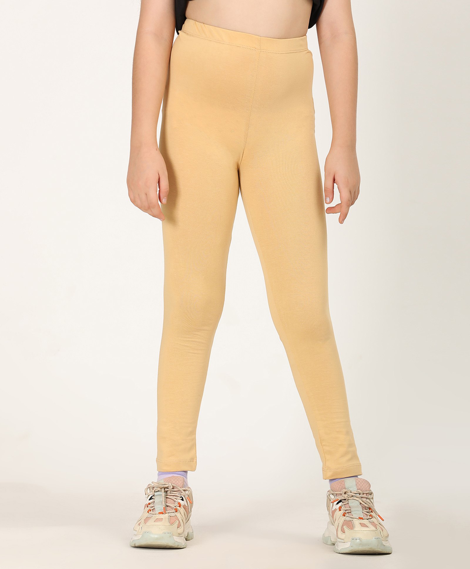 Zion Cotton Lycra Knit Solid Leggings - Beige-picture-10