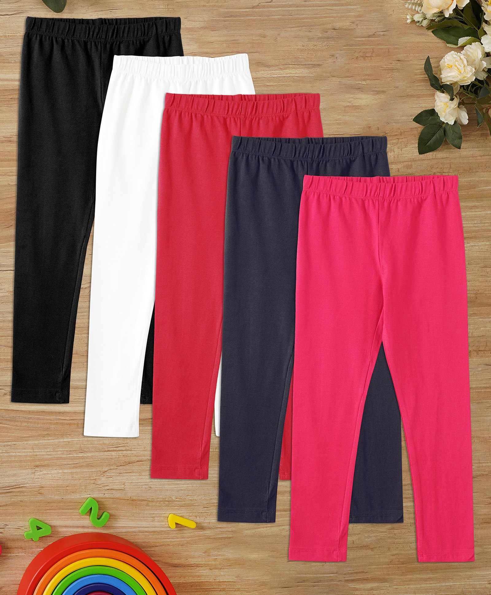 Zion Cotton Lycra Knit Pack Of 5 Solid Leggings - Multi Colour-picture-16