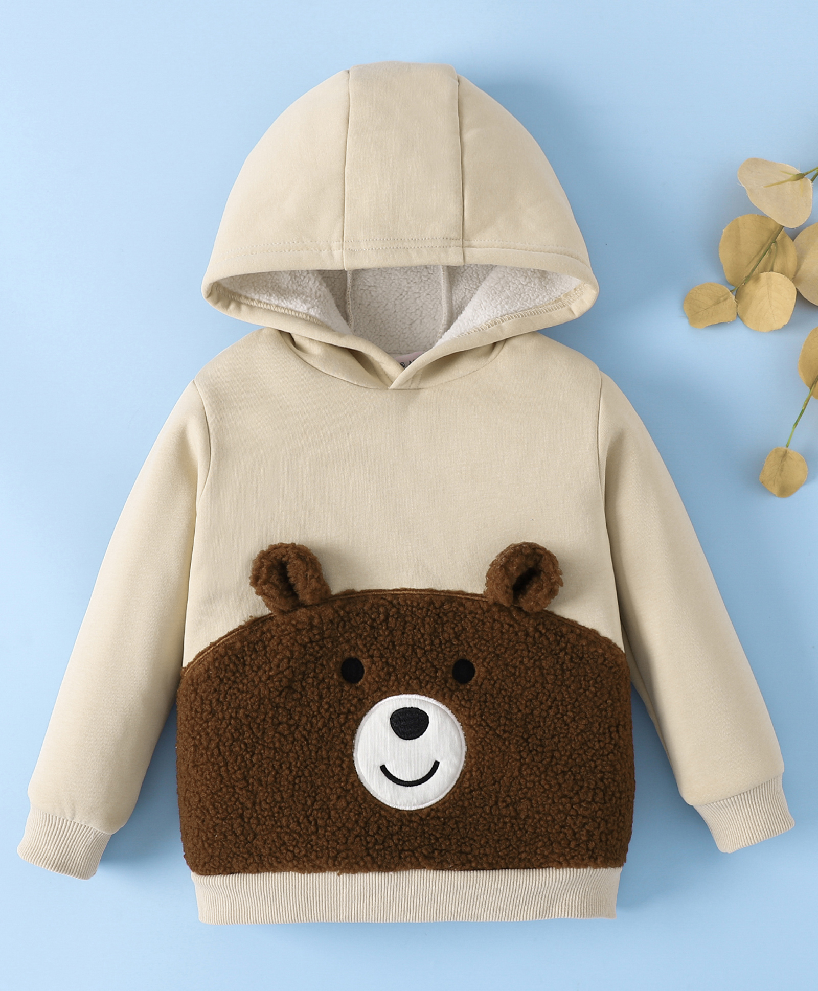 Mark & Mia Full Sleeves Hooded Sweatshirt With Teddy Bear Patch - Beige-picture-17