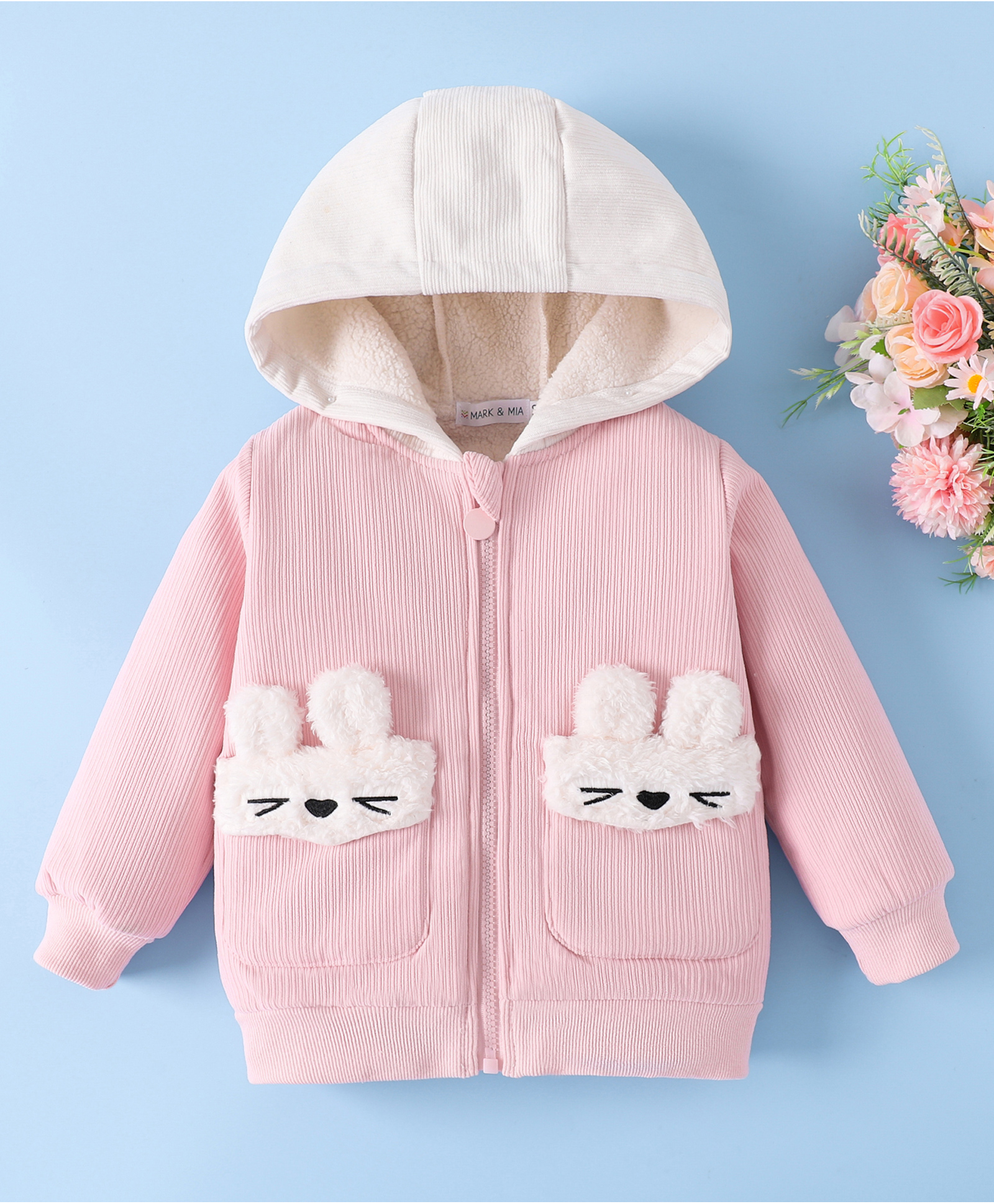 Mark & Mia Full Sleeves Hooded Winter Jacket with Bunny Applique - Pink-image-35