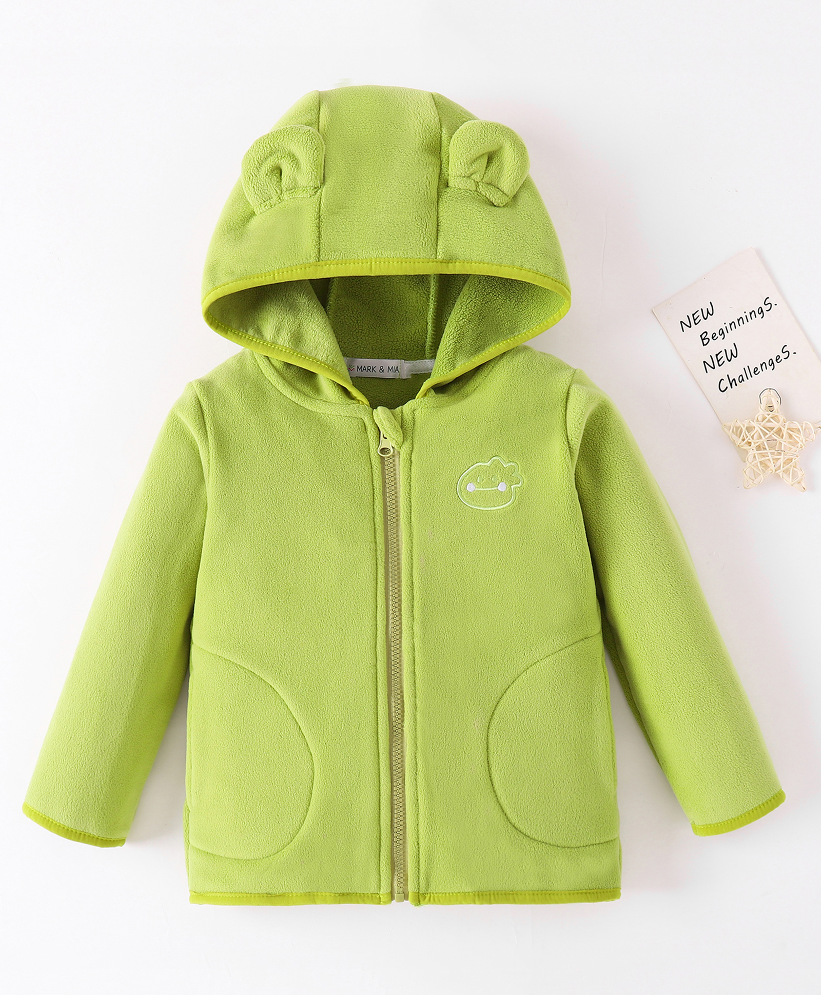 Mark & Mia Full Sleeves Hooded Sweatjacket With Animal Embroidery & Ear Applique - Green-picture-26