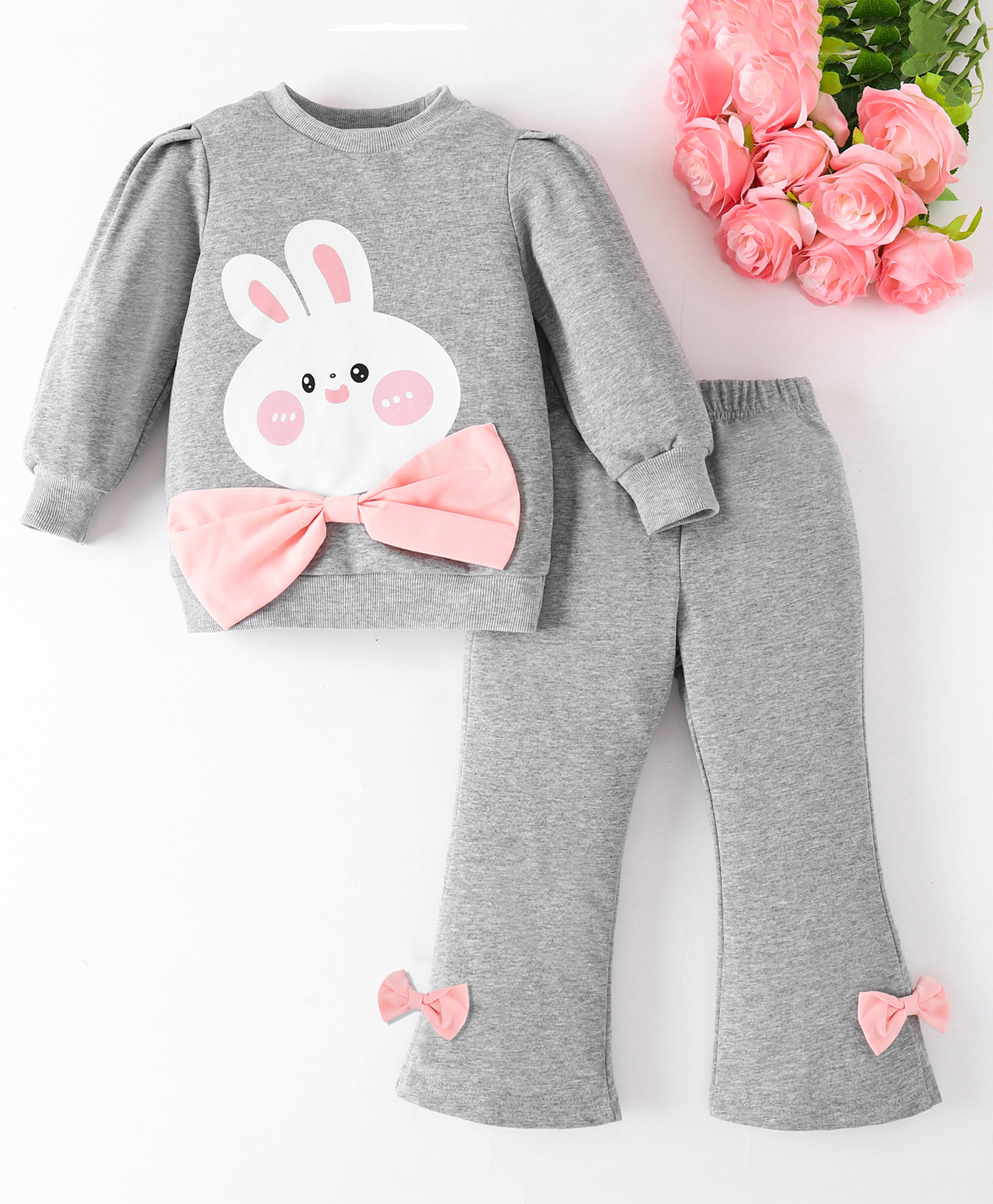 Mark & Mia Cotton Full Sleeves Winter Wear Suits With Rabbit & Bow Applique - Grey-picture-26