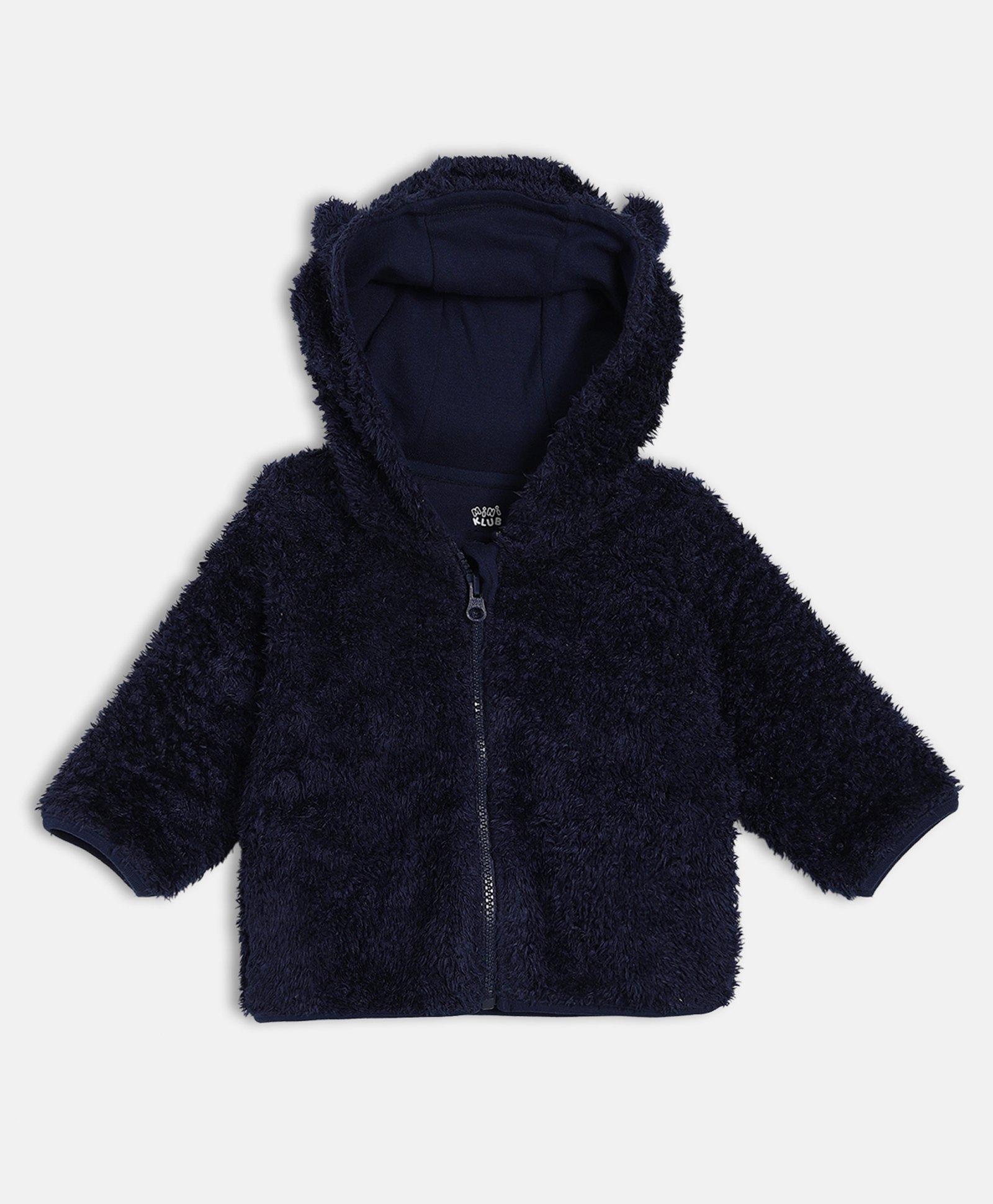 MINI KLUB Cotton Knit Full Sleeves Ear Applique & Fur Detailed Hooded Jacket - Navy Blue-picture-22