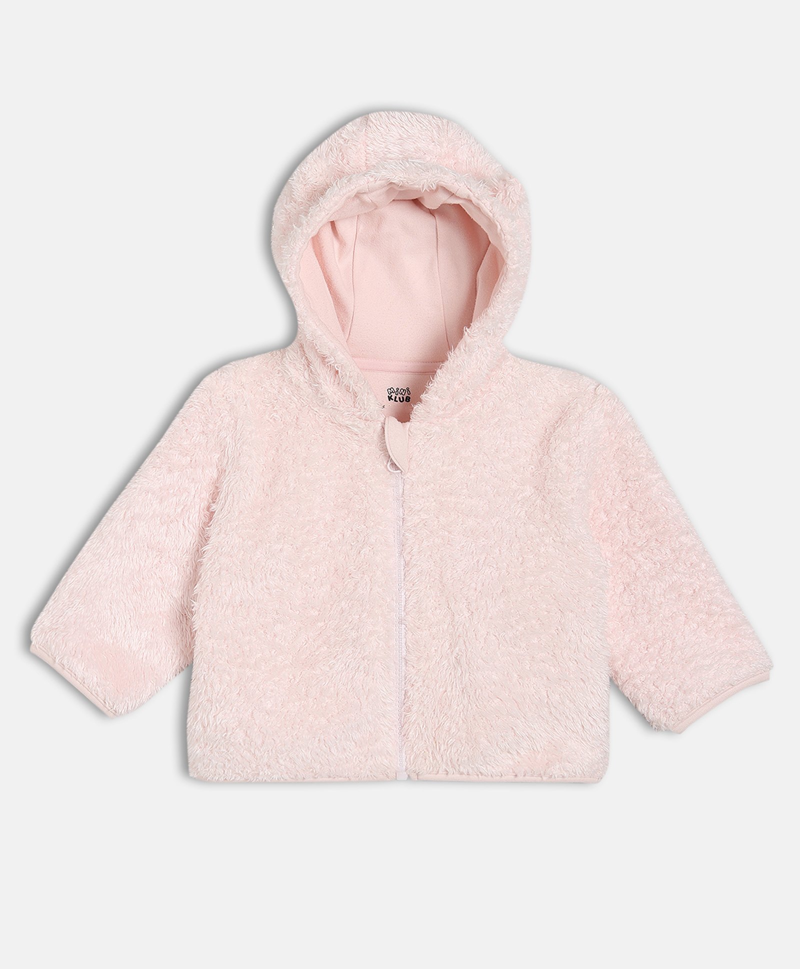 MINI KLUB Cotton Knit Full Sleeves Fur Detailed Solid Hooded Jacket - Pink-picture-22
