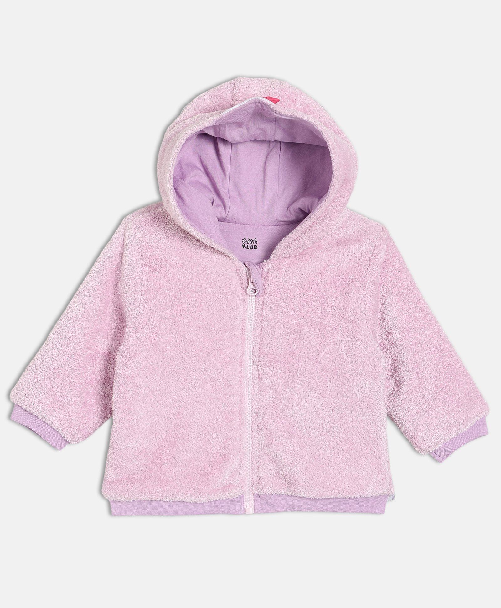 MINI KLUB Cotton Knit Full Sleeves Fur Detailed Solid Hooded Jacket - Lilac-picture-21