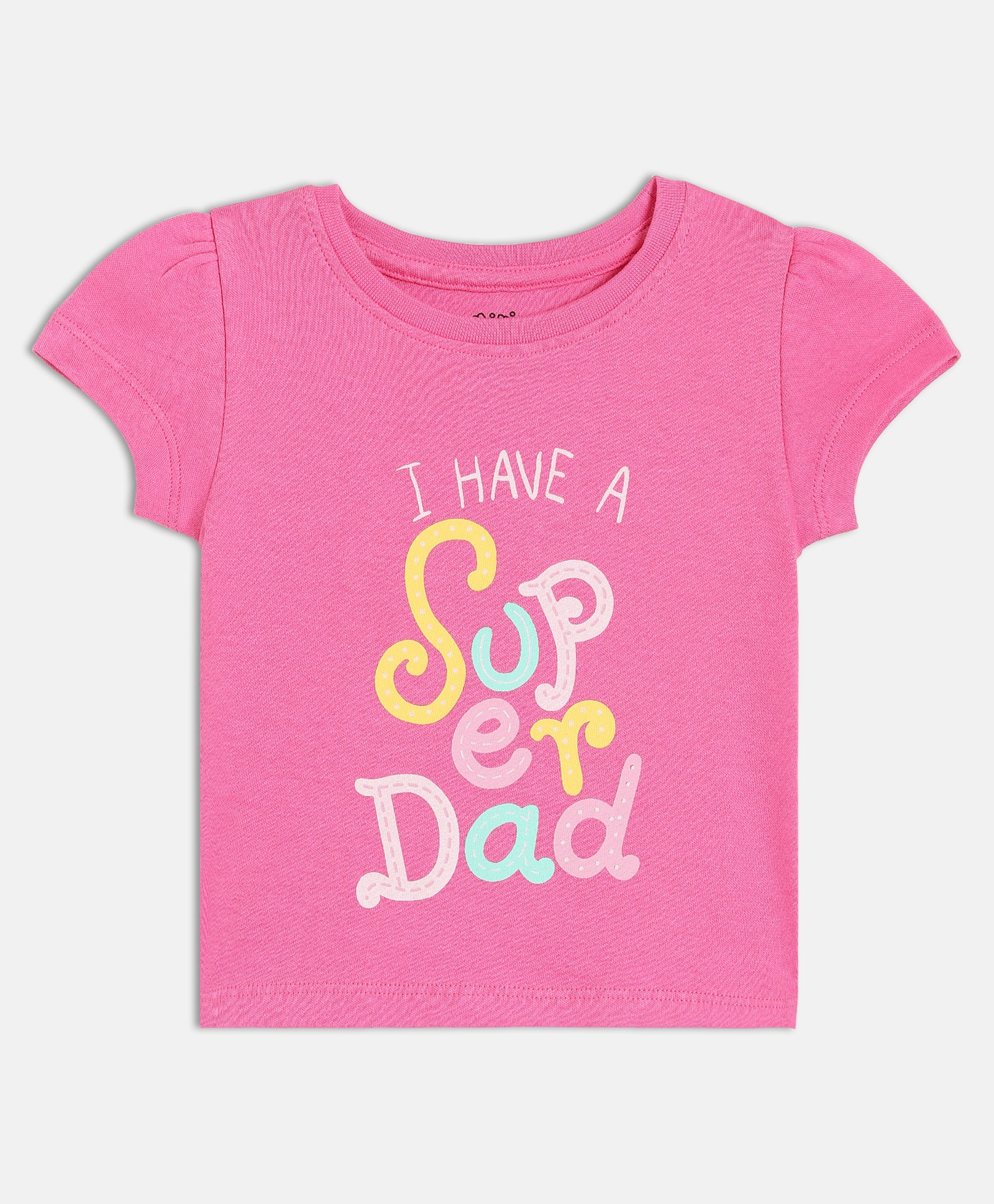 MINI KLUB Cotton Knit Half Sleeves I Have A Super Dad Text Printed Top - Pink-image-26