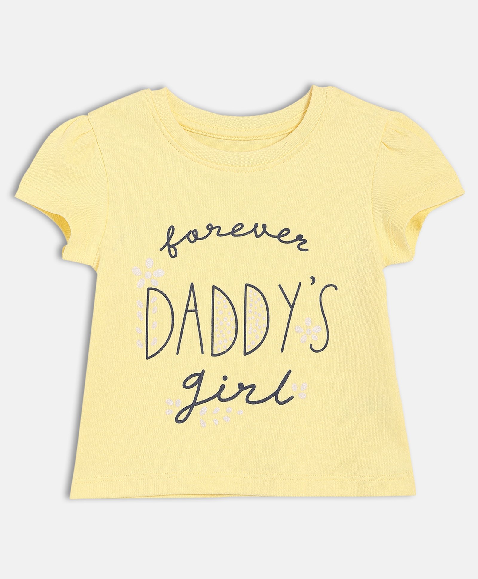 MINI KLUB Cotton Knit Half Sleeves Forever Daddys Girl Text Printed Top - Yellow-picture-12