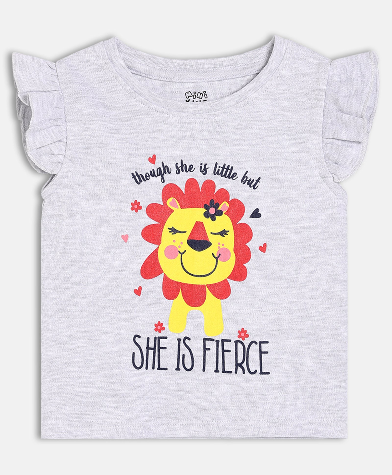 MINI KLUB Cotton Knit Frill Sleeves She Is Fierce Text Printed Top - Grey-picture-12