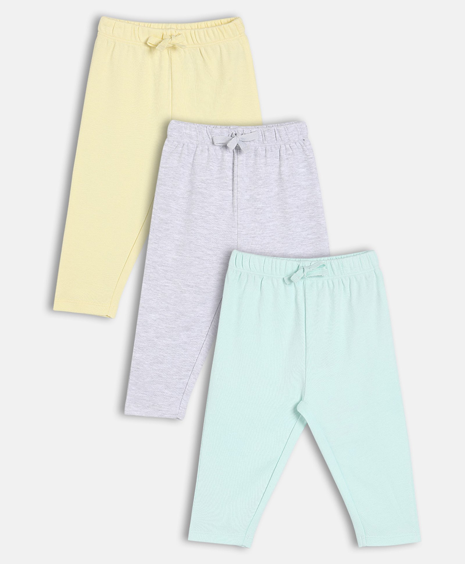 MINI KLUB Cotton Knit Pack Of 3 Solid Diaper Pajamas - Grey Yellow & Blue-picture-40