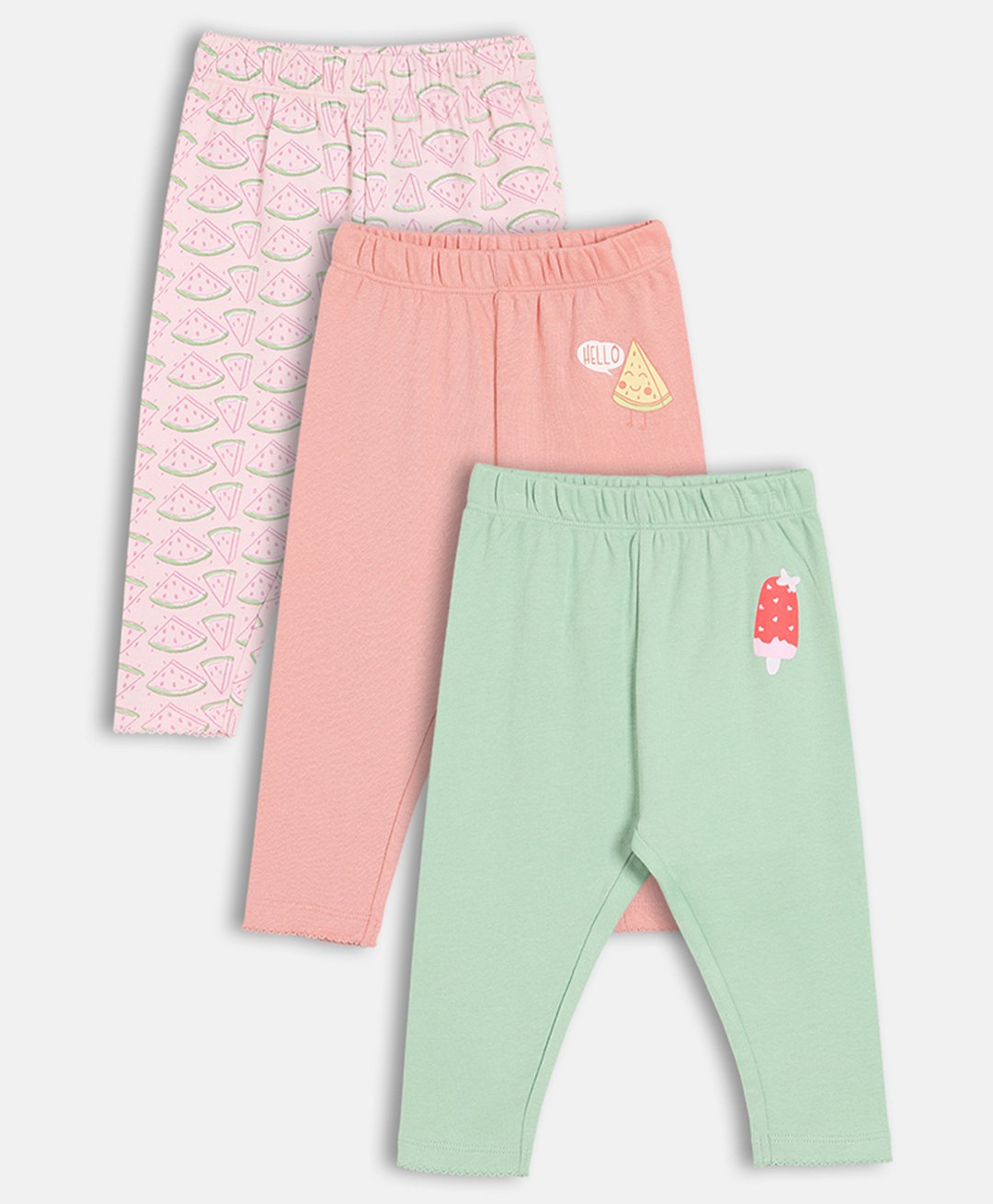 MINI KLUB Cotton Knit Pack Of 3 Ice Cream & Watermelons Printed Diaper Pajamas - Multi Colour-image-21