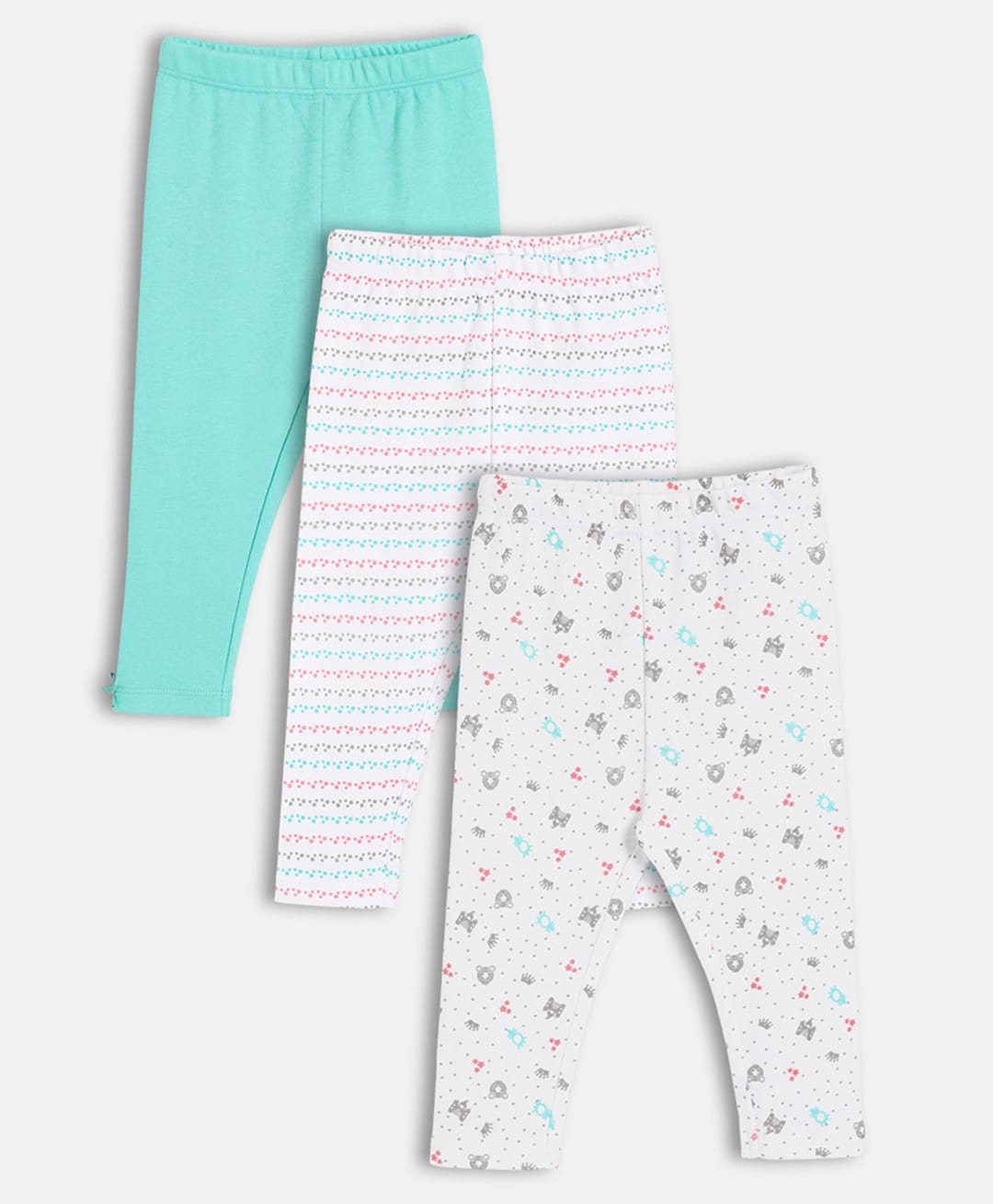 MINI KLUB Cotton Knit Pack Of 3 Abstract Printed Leggings - White & Blue-picture-33