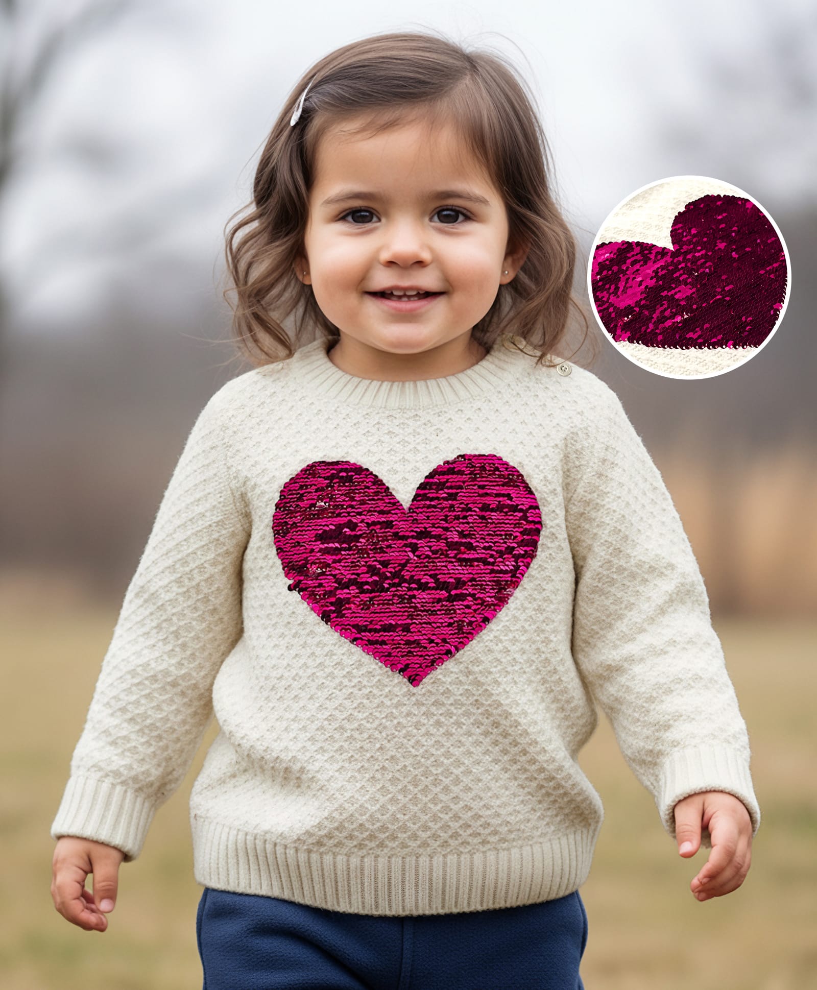 Babyhug Knitted Full Sleeves Pullover Sweater With Reversible Sequins - White-image-22