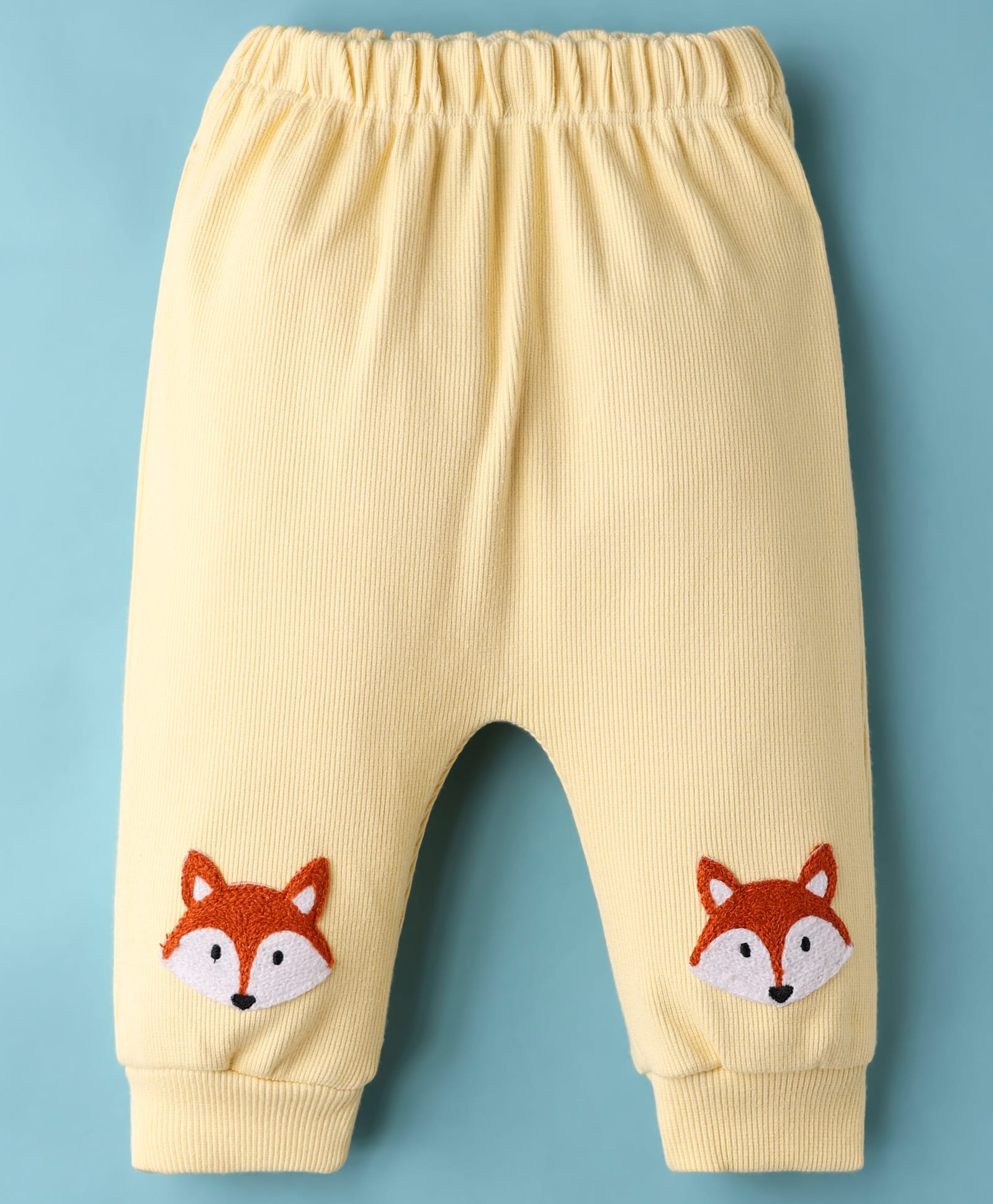 Little Kangaroos Knit Full Length Lounge Pant with Fox Embroidery - Lemon-image-13