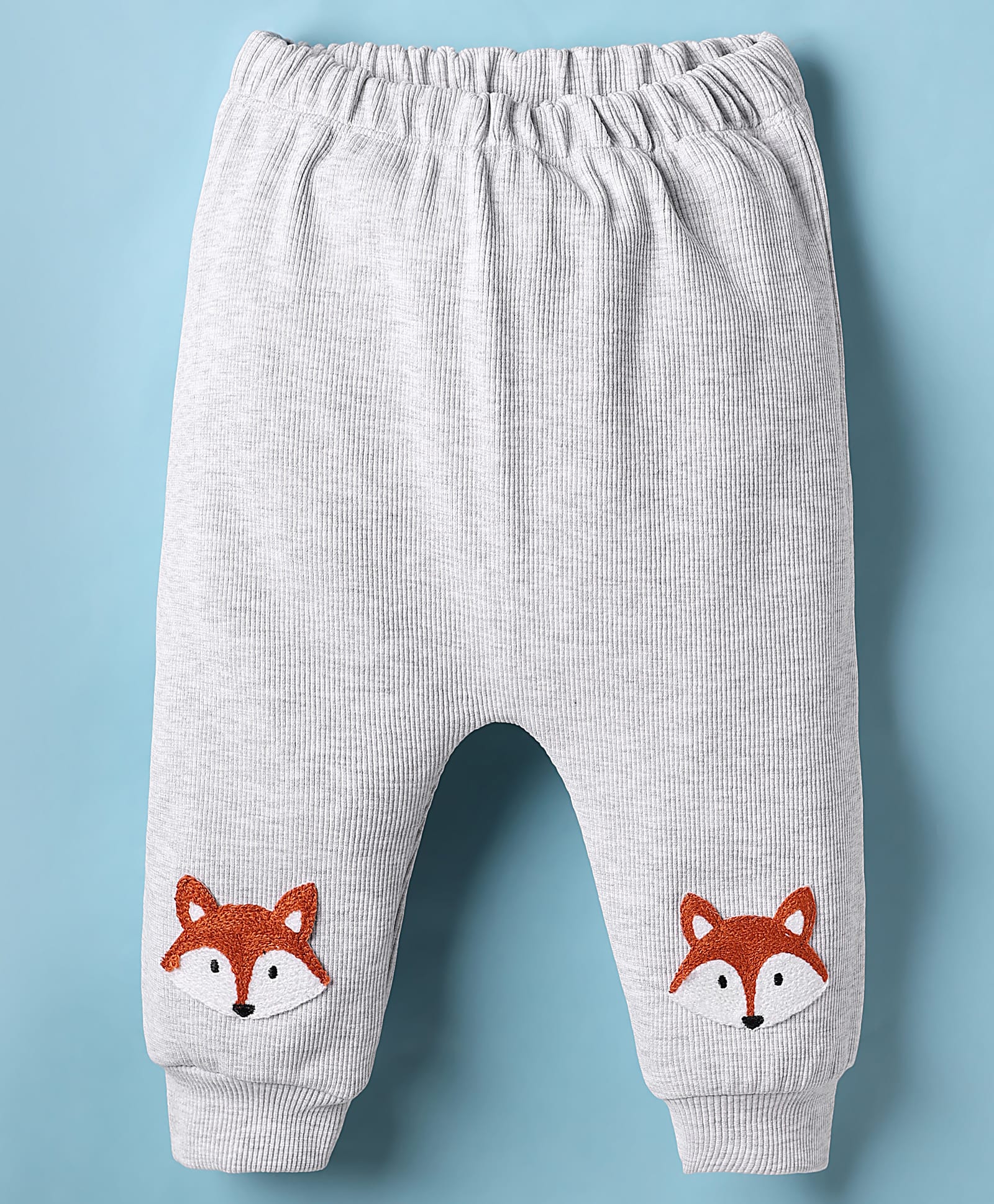 Little Kangaroos Knit Full Length Lounge Pant with Fox Embroidery - White-image-12