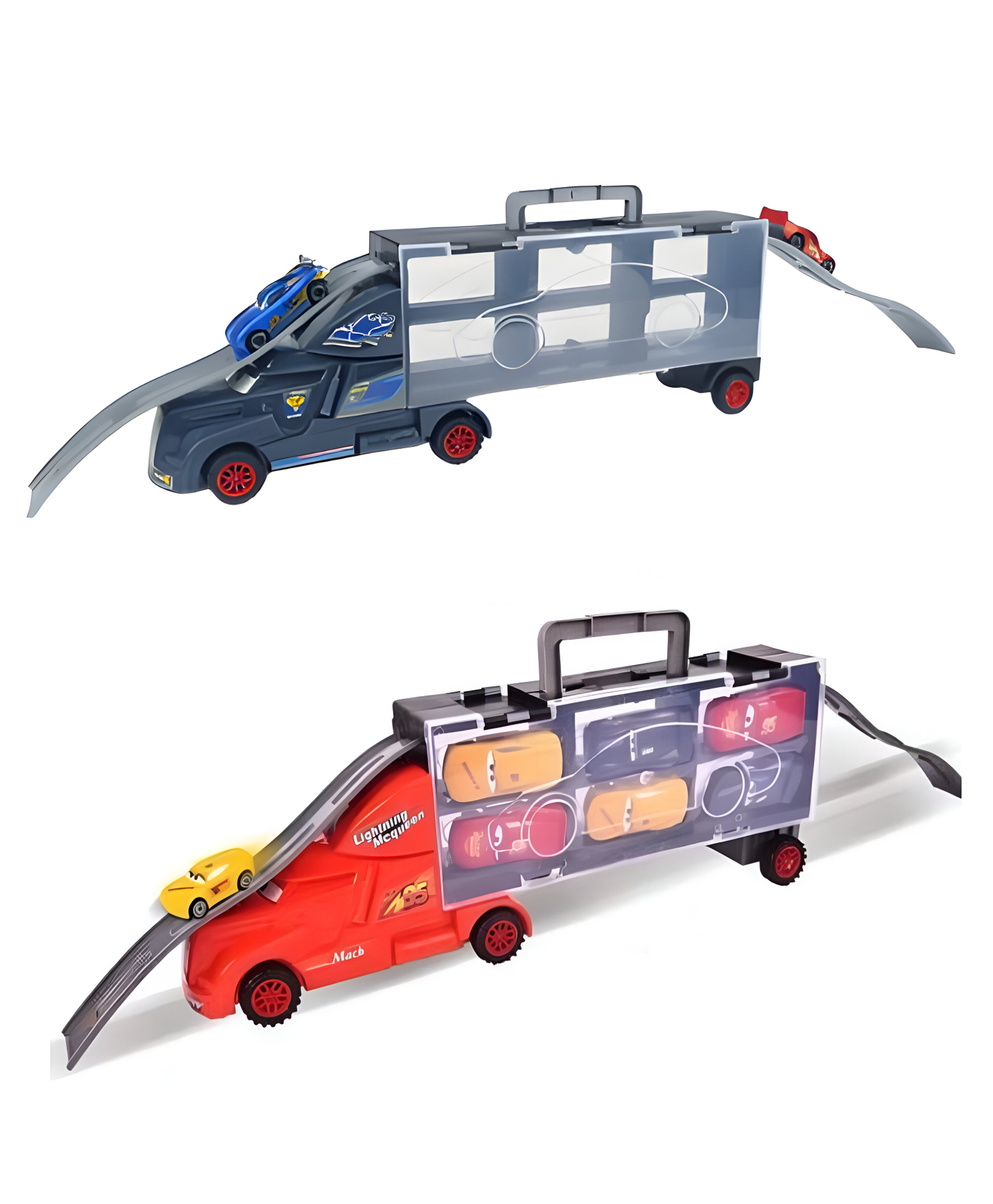 NEGOCIO Portable 2-in-1 Racing Puzzle Toy with 6 Alloy Cars and Truck Metal and Plastic Toy Container for kids- PACK OF 1- COLOR MAY VARY-image-4