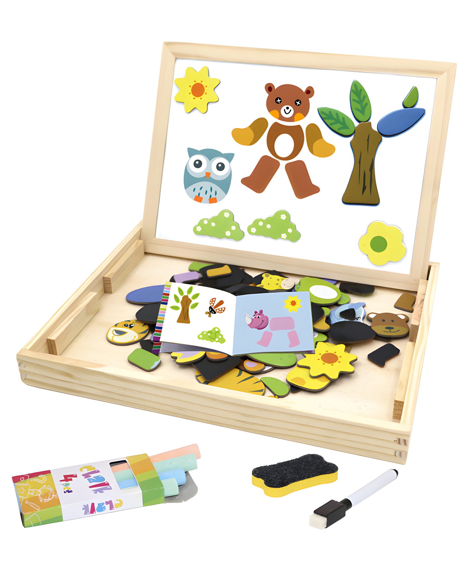 NEGOCIO Wooden Multifunction Animal Puzzle Board Double-Sided Magnetic Drawing & Writing Blackboard, Early Learning Educational Toy For Baby- PACK OF 1- COLOR MAY VARY-image-41