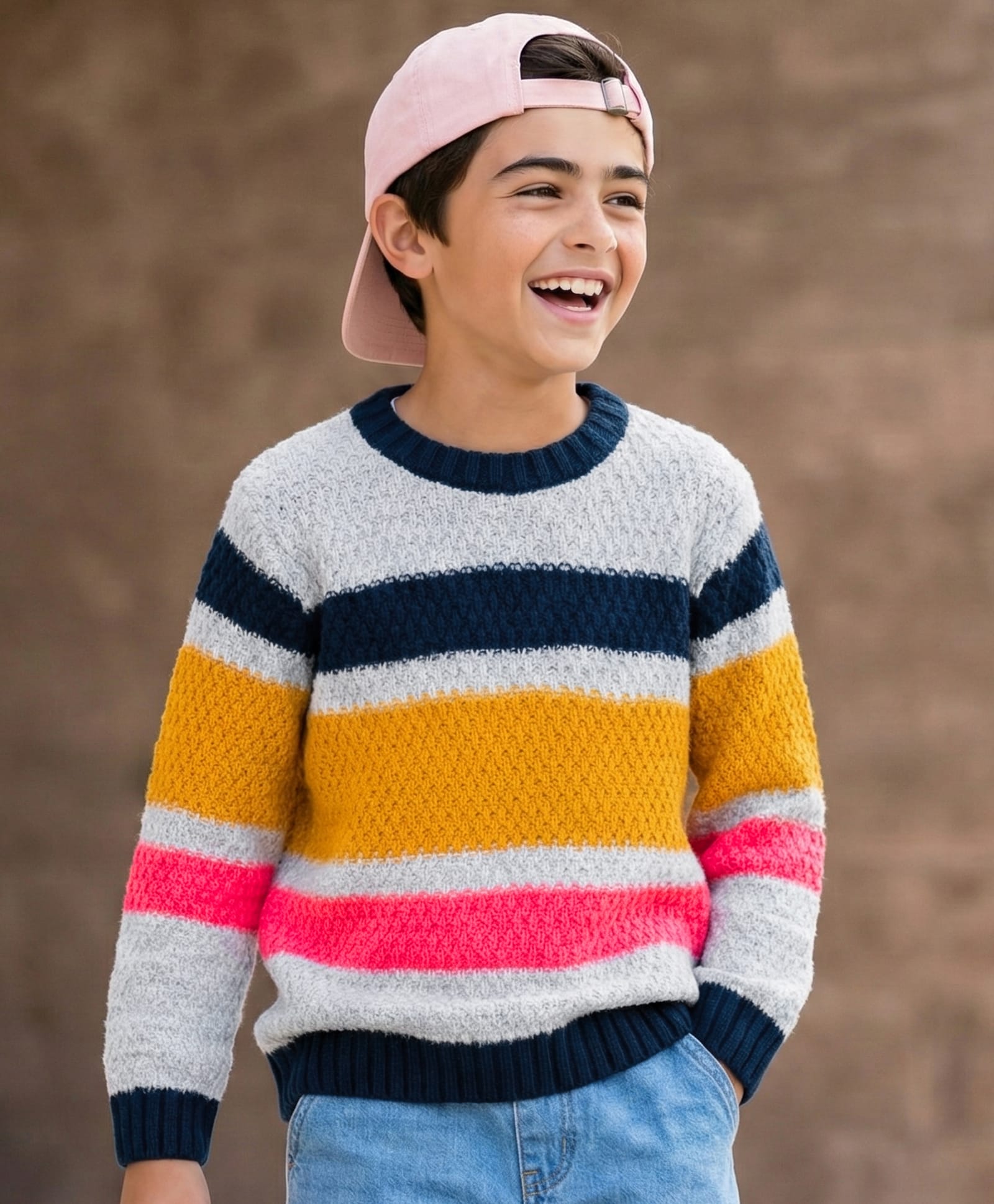 Pine Kids Knit Full Sleeves Pullover Sweater with Stripes Design - White-picture-21