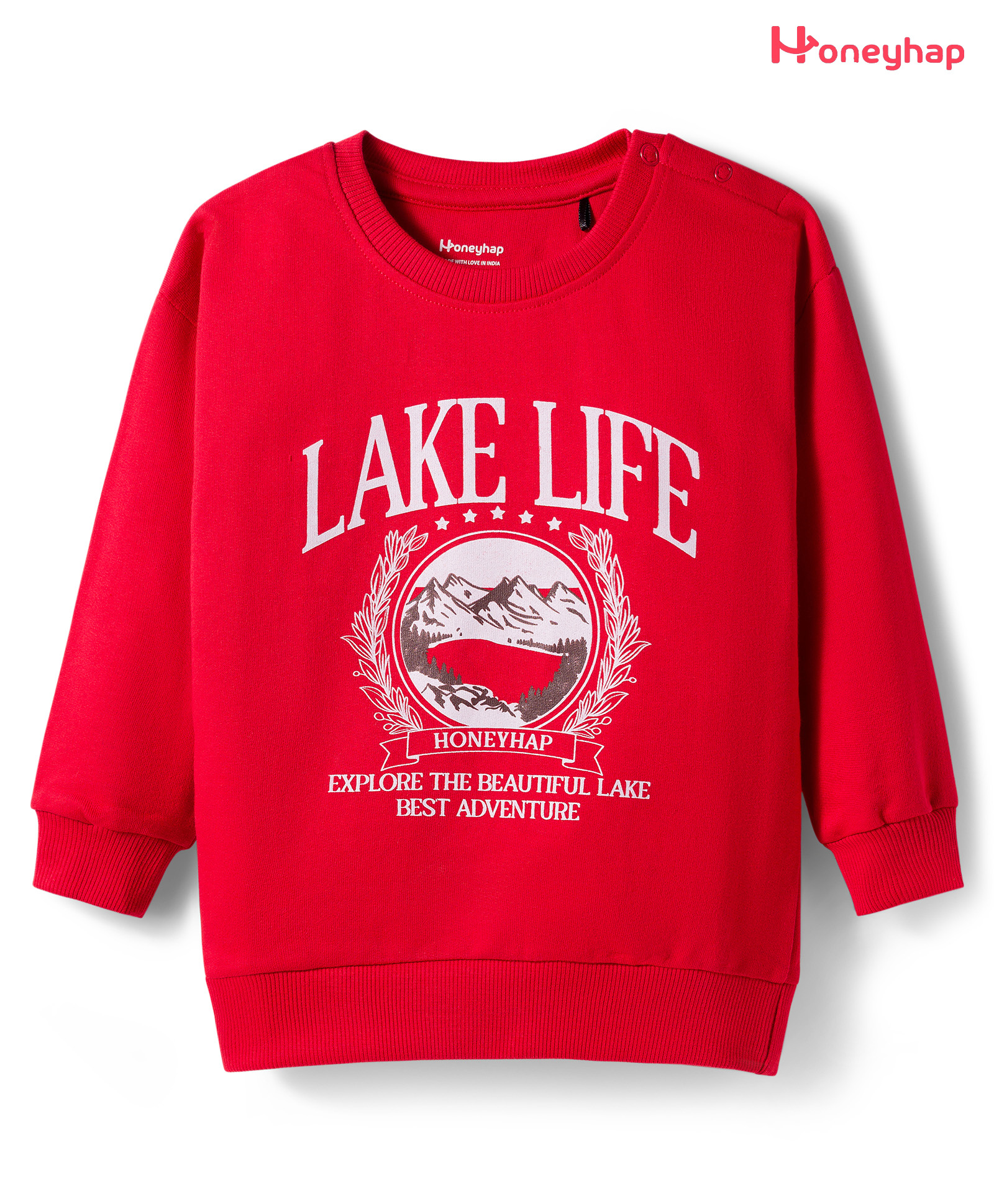 Honeyhap Premium 100% Cotton Knit Full Sleeves Sweatshirt With Lake Print & Bio Finish - High Risk Red-picture-49