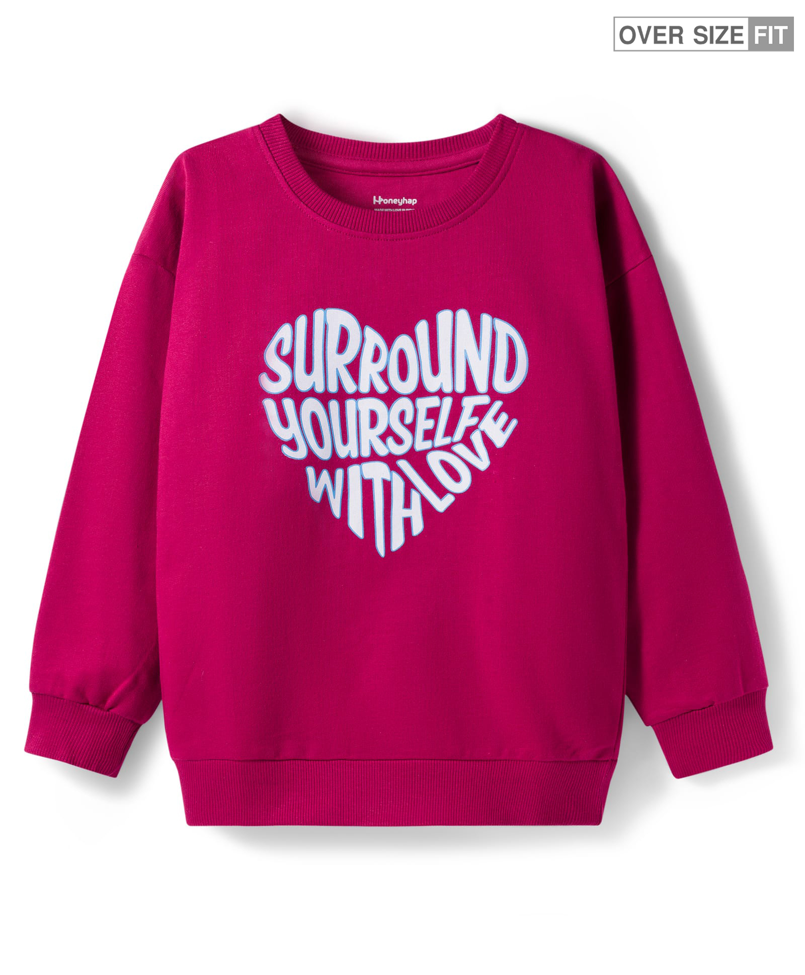 Honeyhap Premium 100% Cotton Knit Full Sleeves Sweatshirt With Text Print - Cerise-picture-28